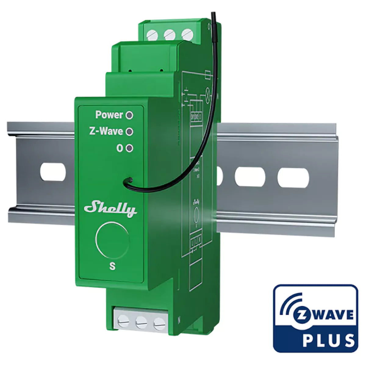 O Shelly Wave Pro Dimmer 1PM é um módulo dimmer inteligente de 1 canal, concebido para montagem em calha DIN, com medição de potência integrada e controlo remoto via Z-Wave S800 (868,4 MHz). 