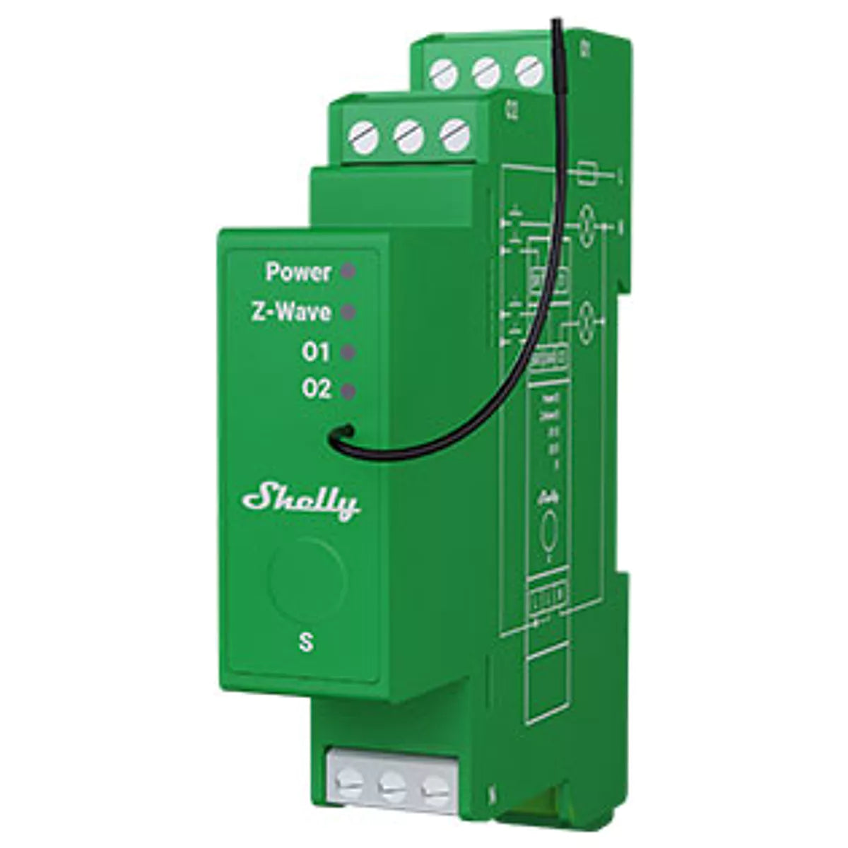 O Shelly Wave Pro Dimmer 1PM é um módulo dimmer inteligente de 1 canal, concebido para montagem em calha DIN, com medição de potência integrada e controlo remoto via Z-Wave S800 (868,4 MHz). 