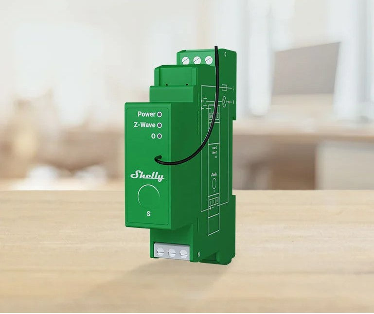 O Shelly Wave Pro Dimmer 1PM é um módulo dimmer inteligente de 1 canal, concebido para montagem em calha DIN, com medição de potência integrada e controlo remoto via Z-Wave S800 (868,4 MHz). 