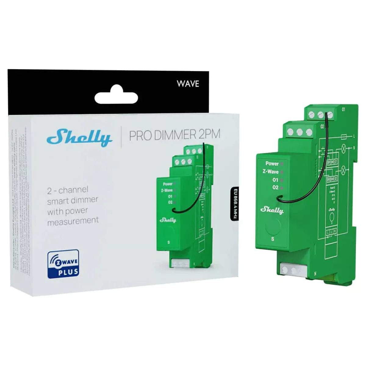 O Shelly Wave Pro Dimmer 2PM é um módulo dimmer inteligente de 2 canais, concebido para montagem em calha DIN, permitindo controlar e medir a potência de cada canal individualmente.