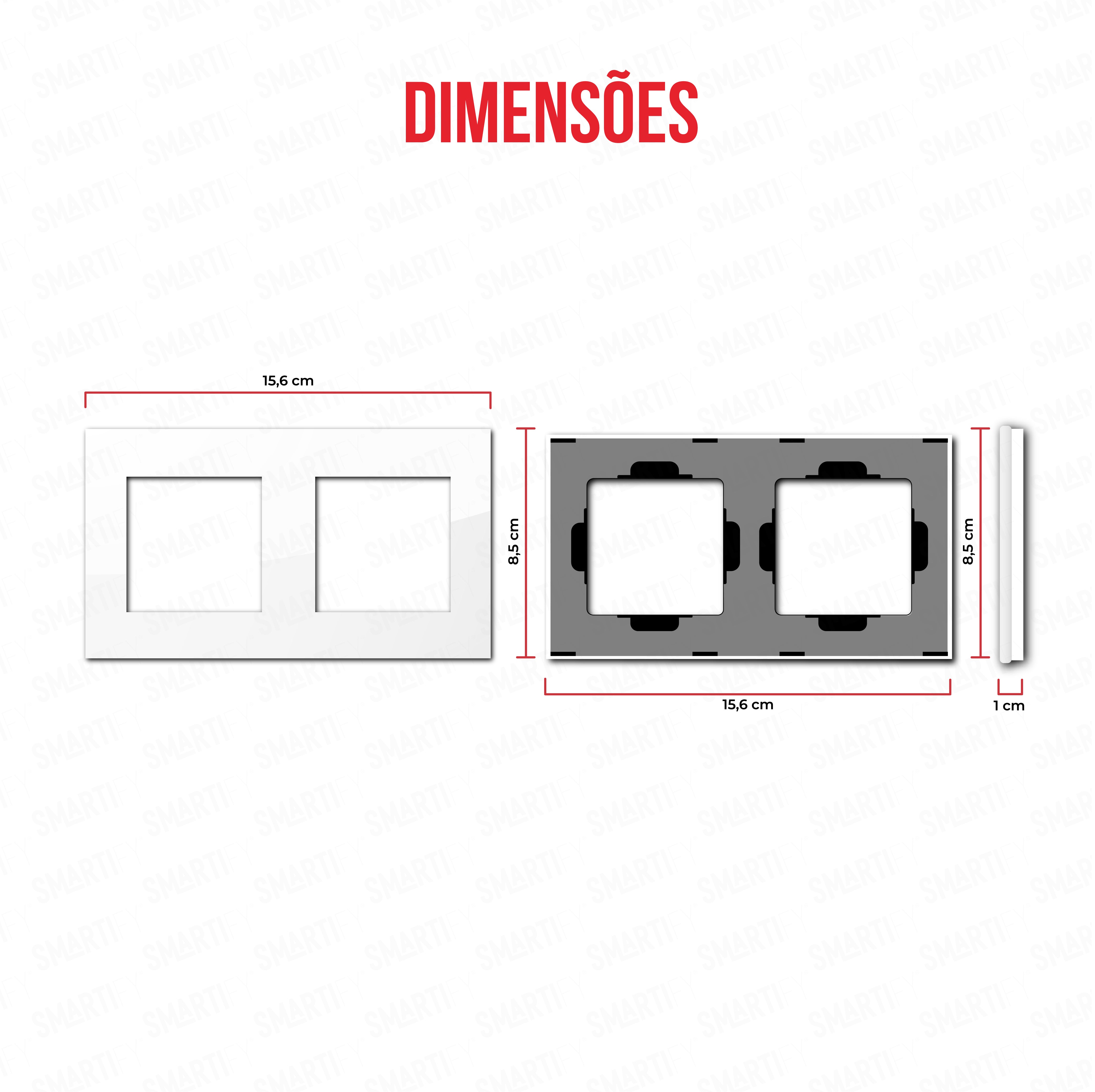 Smartify vPRO Espelho Duplo Moldura + Moldura Branco – dimensões de espelho compacto com acabamento em vidro temperado.