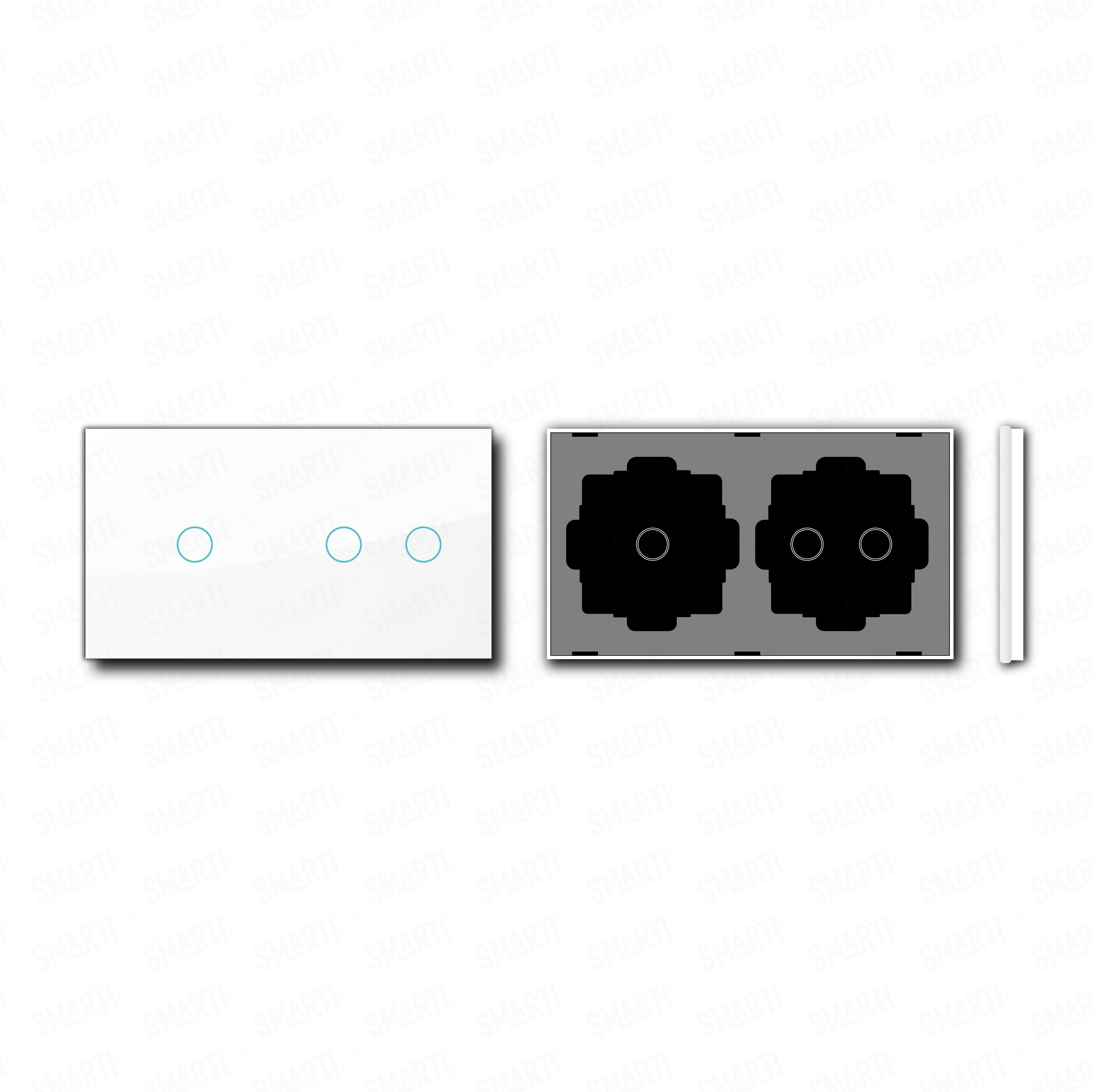 Smartify vPRO Espelho Duplo (1 botão + 2 botões) Branco – pontos de vista de espelho compacto com acabamento em vidro temperado.