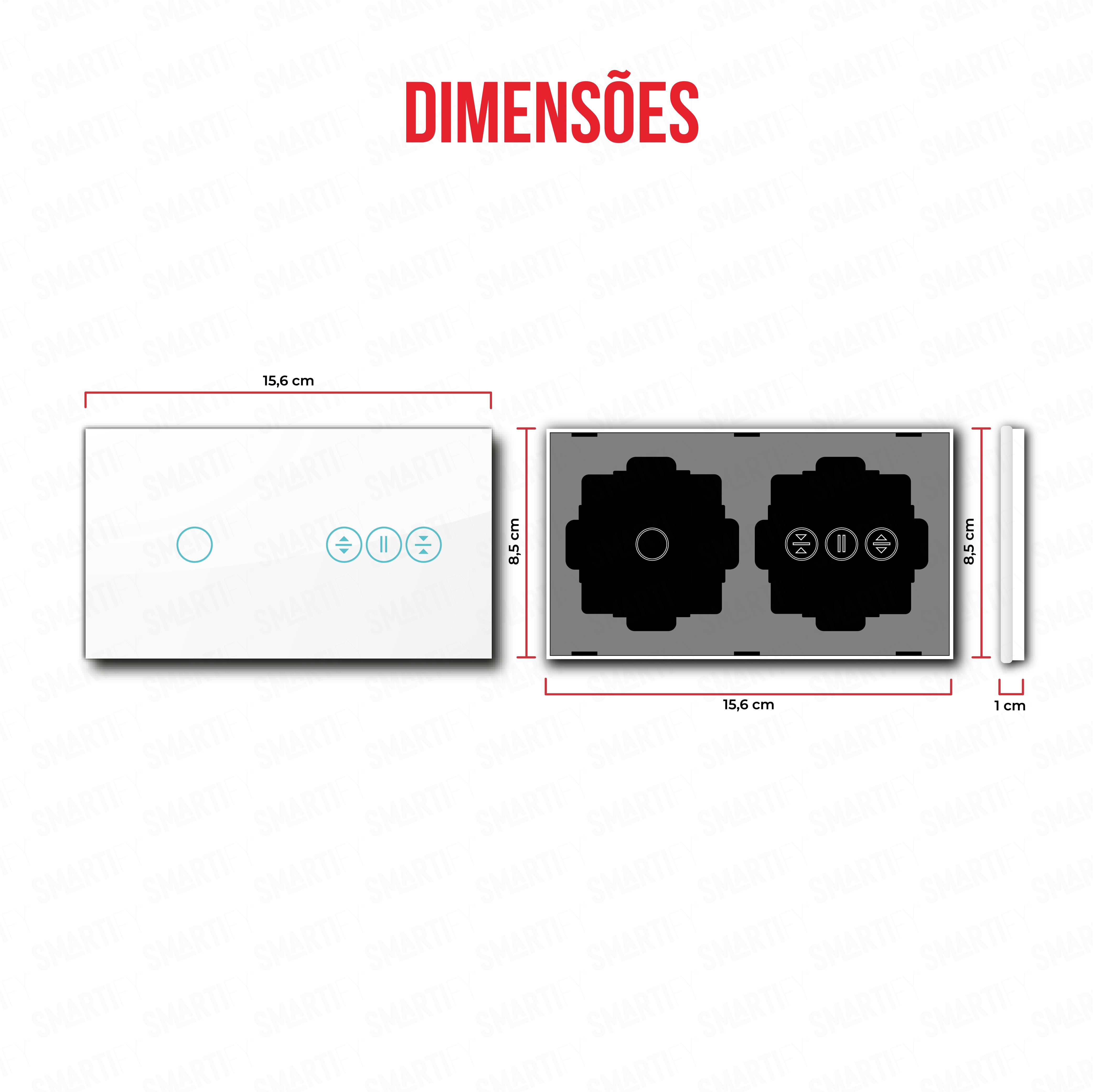 Smartify vPRO Espelho Duplo (1 botão + estores) Branco - SYPE201ESBR – dimensoes