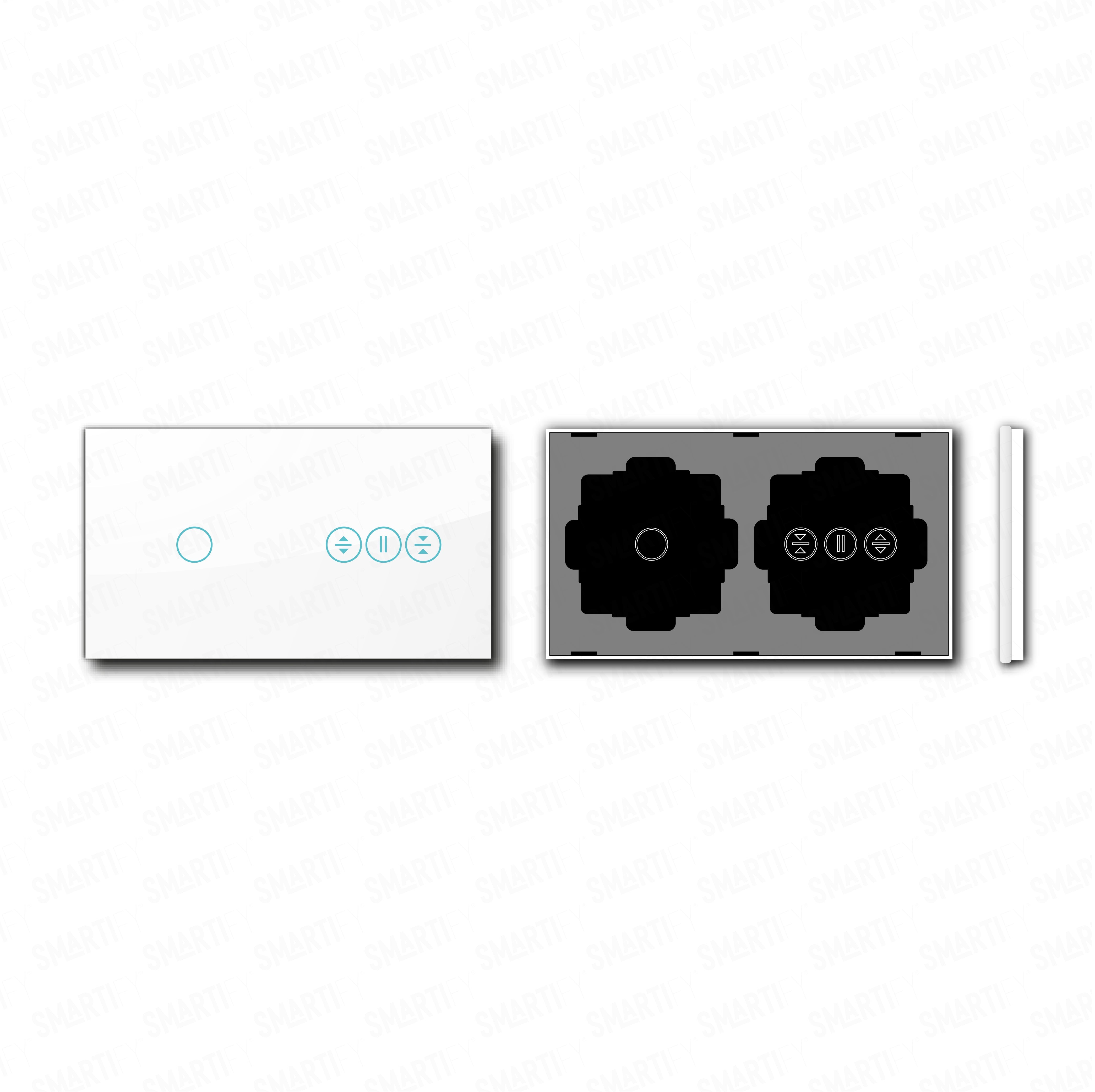 Smartify vPRO Espelho Duplo (1 botão + estores) Branco - SYPE201ESBR – pontos de vista de espelho compacto com acabamento em vidro temperado.