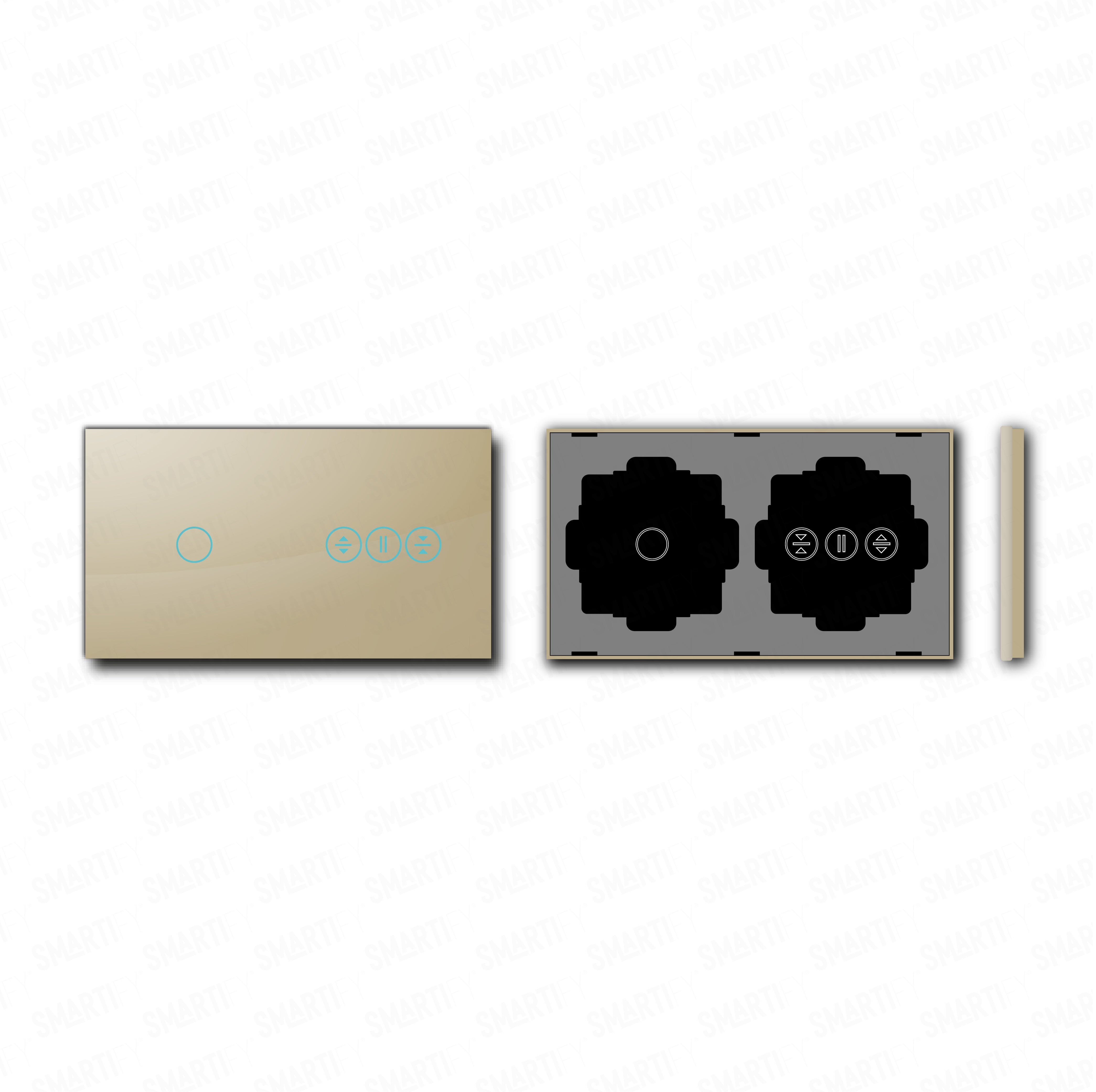 Smartify vPRO Espelho Duplo (1 botão + estores) Dourado - SYPE201ESBDR – pontos de vista de espelho compacto com acabamento em vidro temperado.