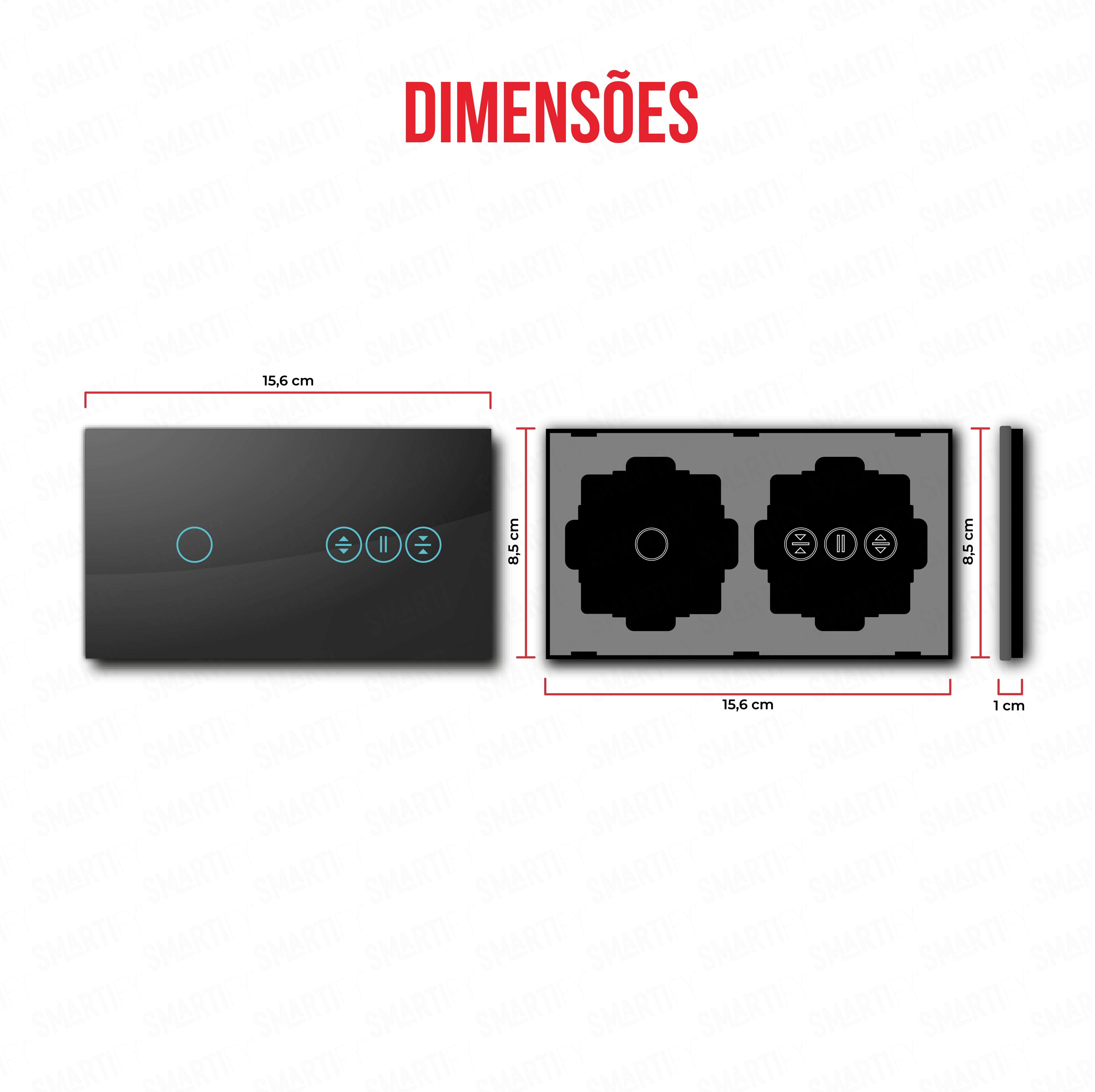 Smartify vPRO Espelho Duplo (1 botão + estores) Preto - SYPE201ESPR – dimensoes