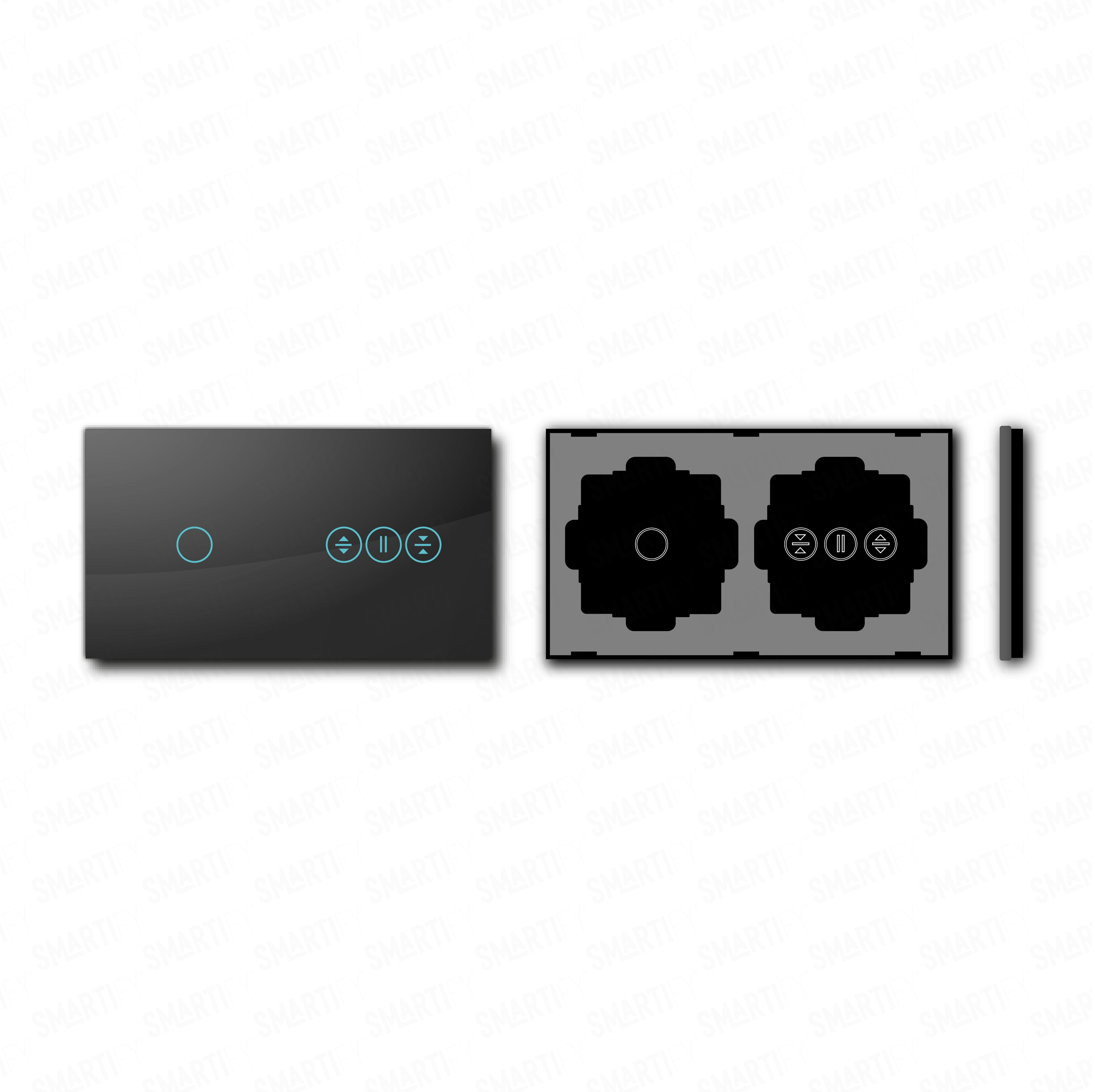 Smartify vPRO Espelho Duplo (1 botão + estores) Preto - SYPE201ESBPR – pontos de vista de espelho compacto com acabamento em vidro temperado.
