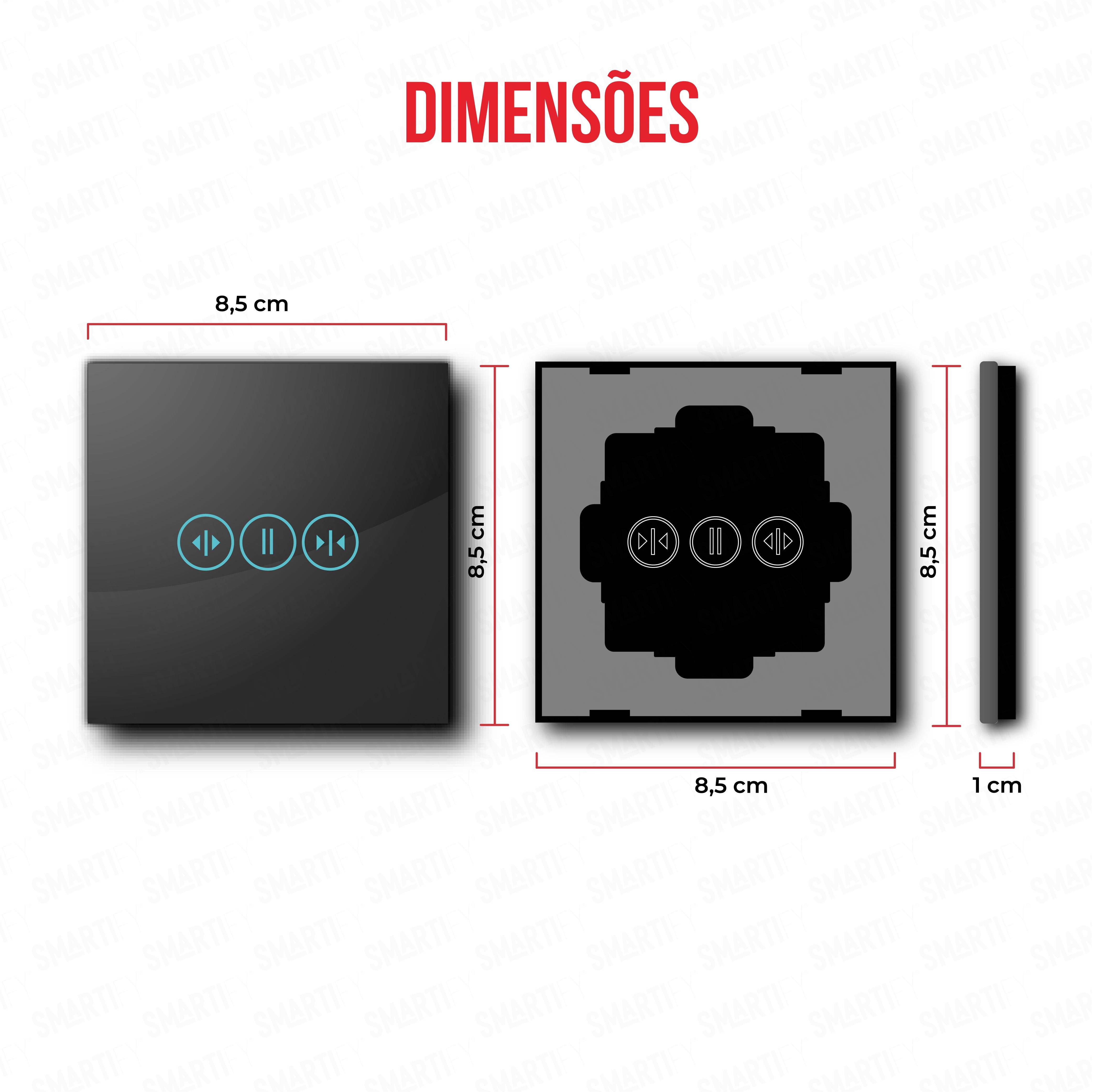 Smartify vPRO Espelho Simples Cortina Preto - dimensões de espelho compacto com acabamento em vidro temperado.