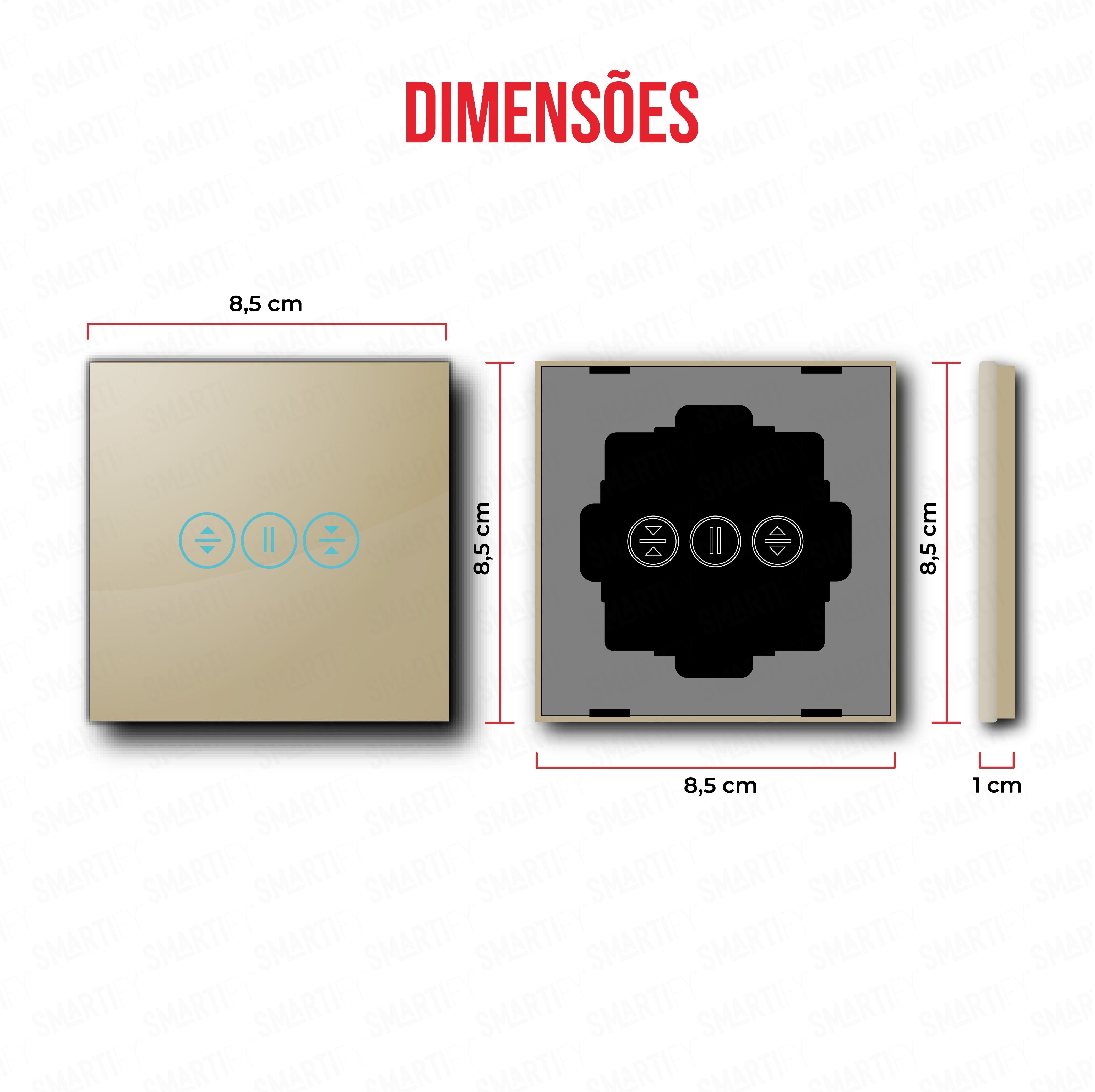 Smartify vPRO Espelho Simples Estores Dourado - dimensões de espelho compacto com acabamento em vidro temperado.