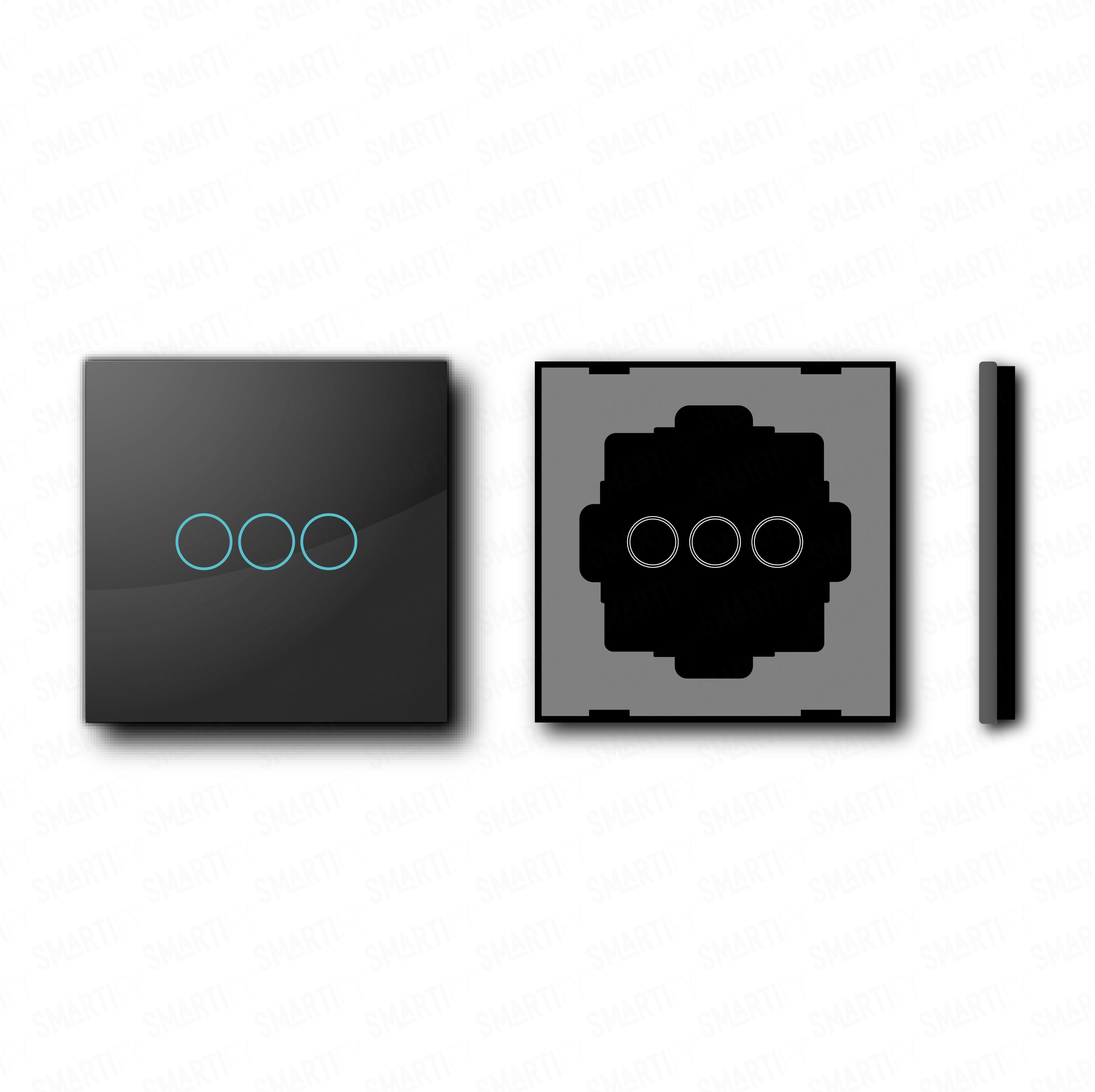 Smartify vPRO Espelho Simples de 3 botões Preto – pontos de vista de espelho compacto com acabamento em vidro temperado.