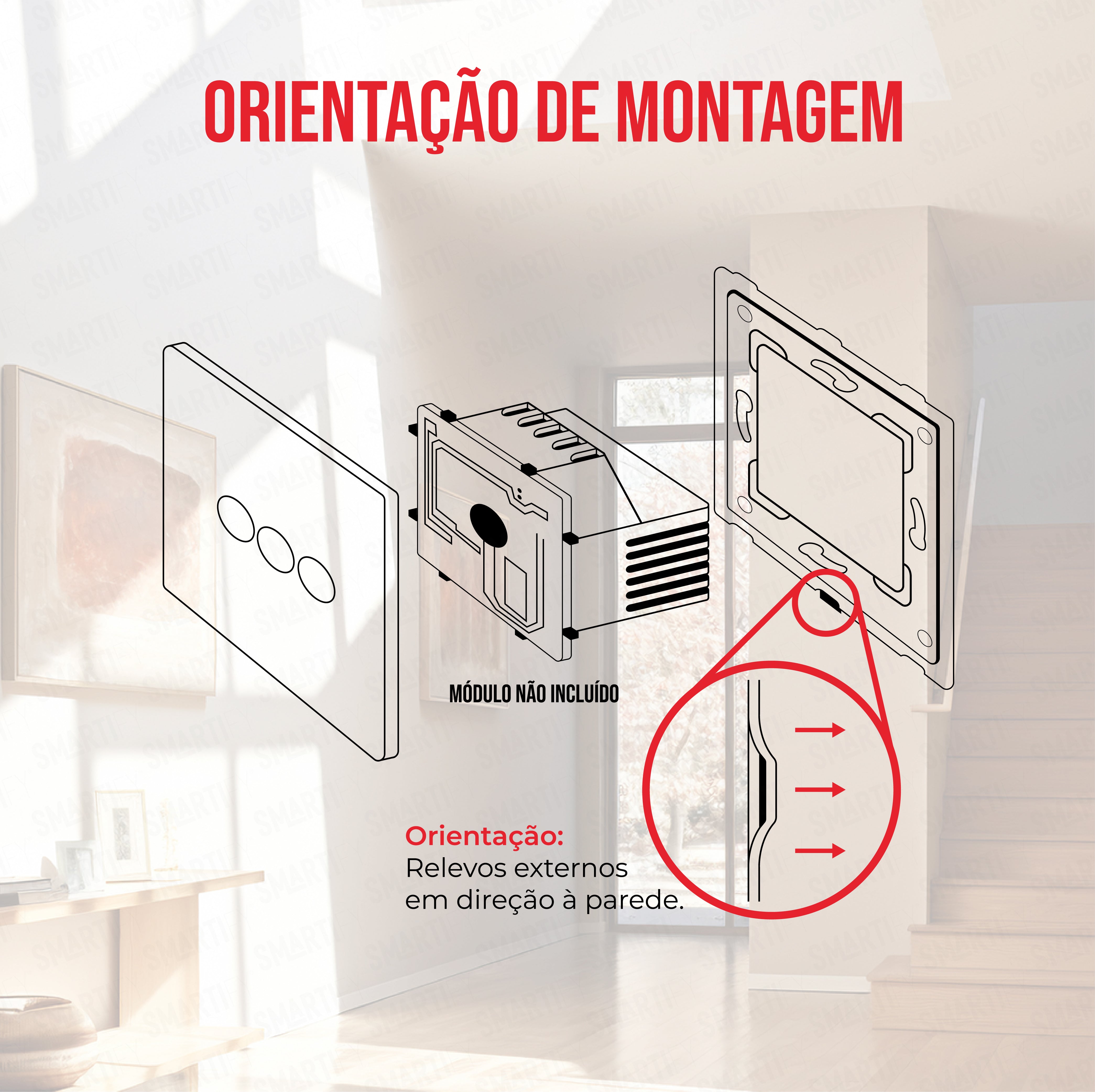 Smartify vPRO Espelho Simples de 1 botão Branco – orientação de montagem de espelho compacto com acabamento em vidro temperado.