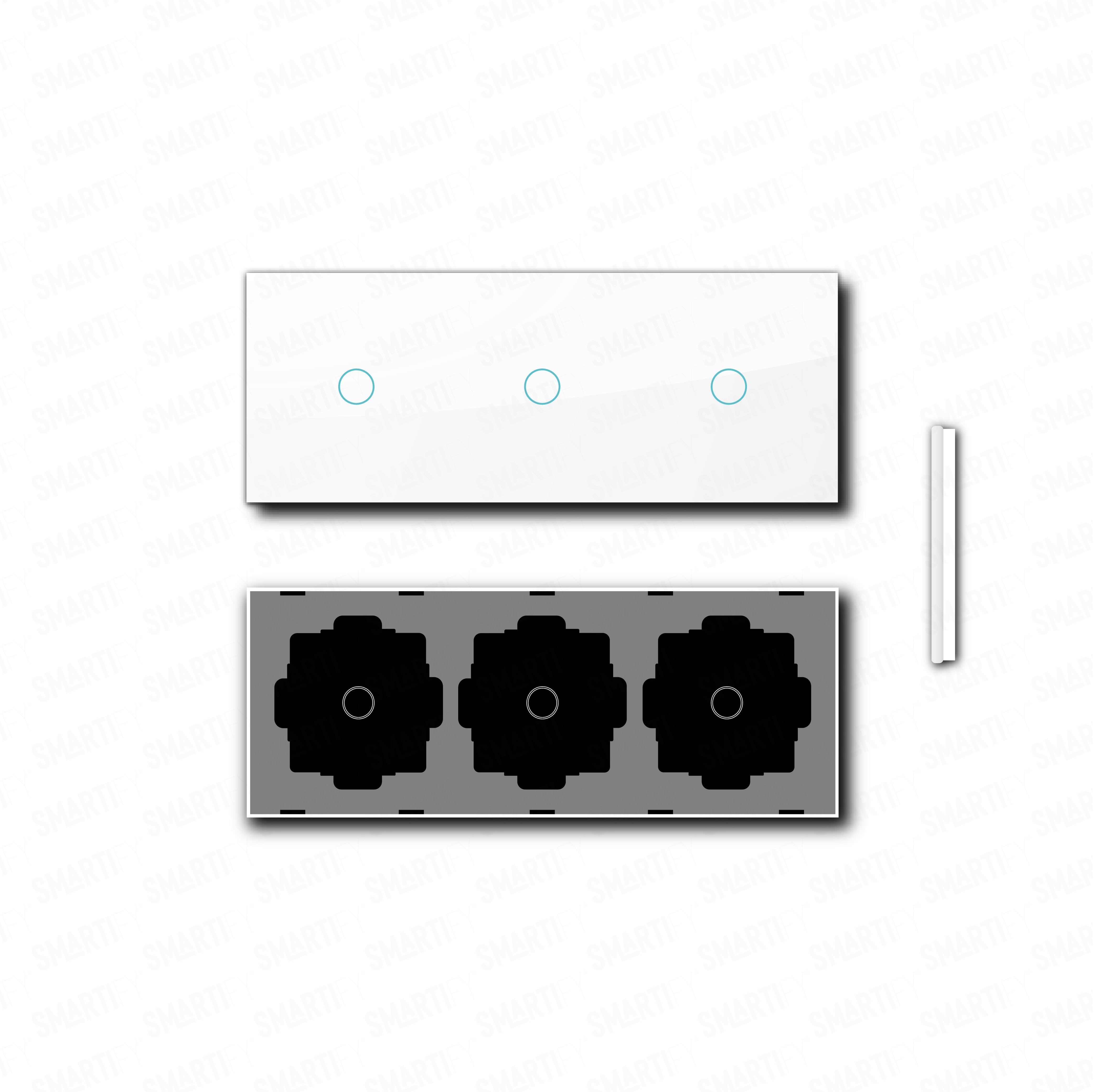 Smartify vPRO Espelho Triplo (1 botão + 1 botão + 1 botão) Branco – pontos de vista de espelho compacto com acabamento em vidro temperado.