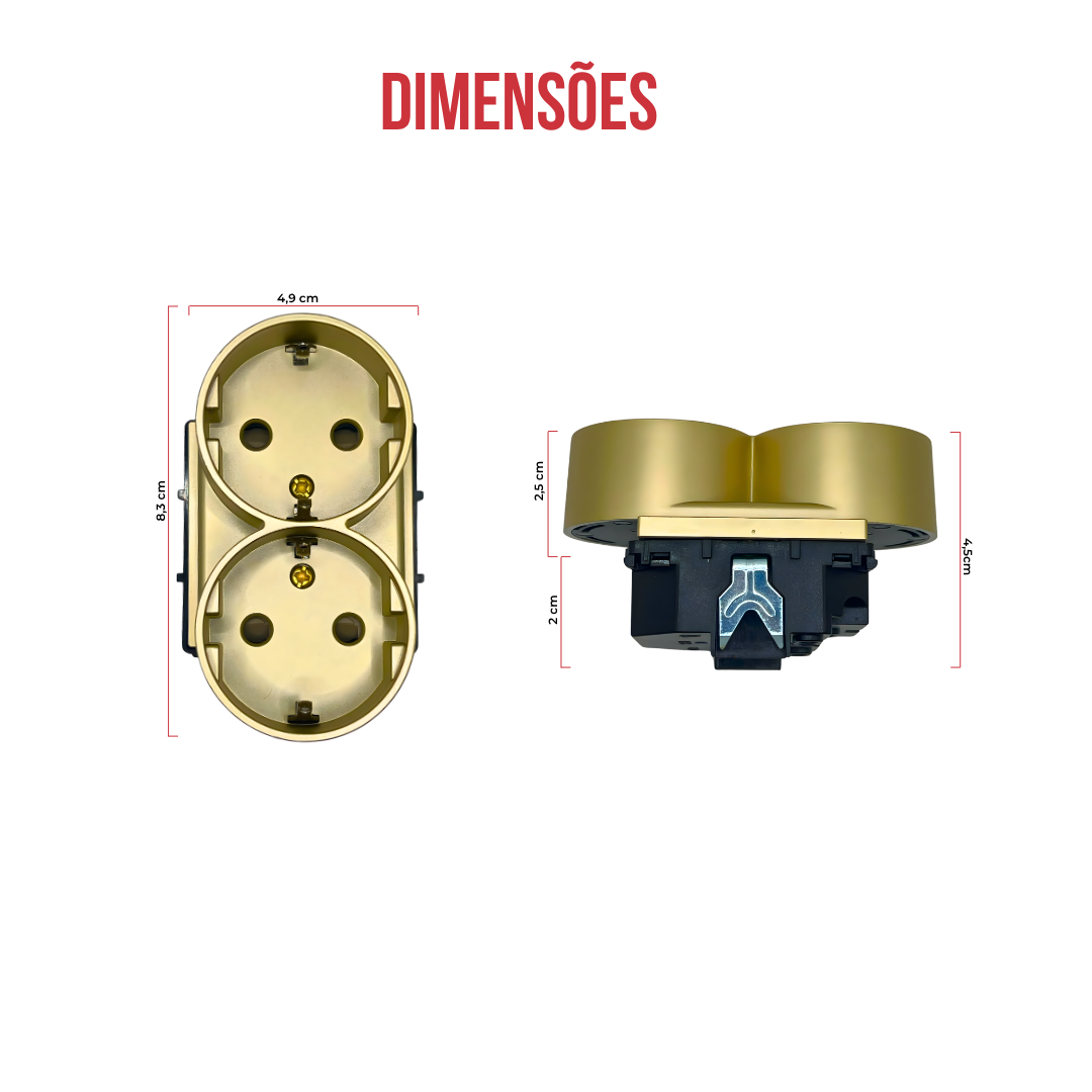 O Módulo Tomada Dupla 2 em 1 da nossa linha Vpro é a solução ideal para quem precisa de duplicar os pontos de energia sem realizar obras. Com um design compacto e moderno, permite converter uma única caixa de aparelhagem standard em duas tomadas funcionais.