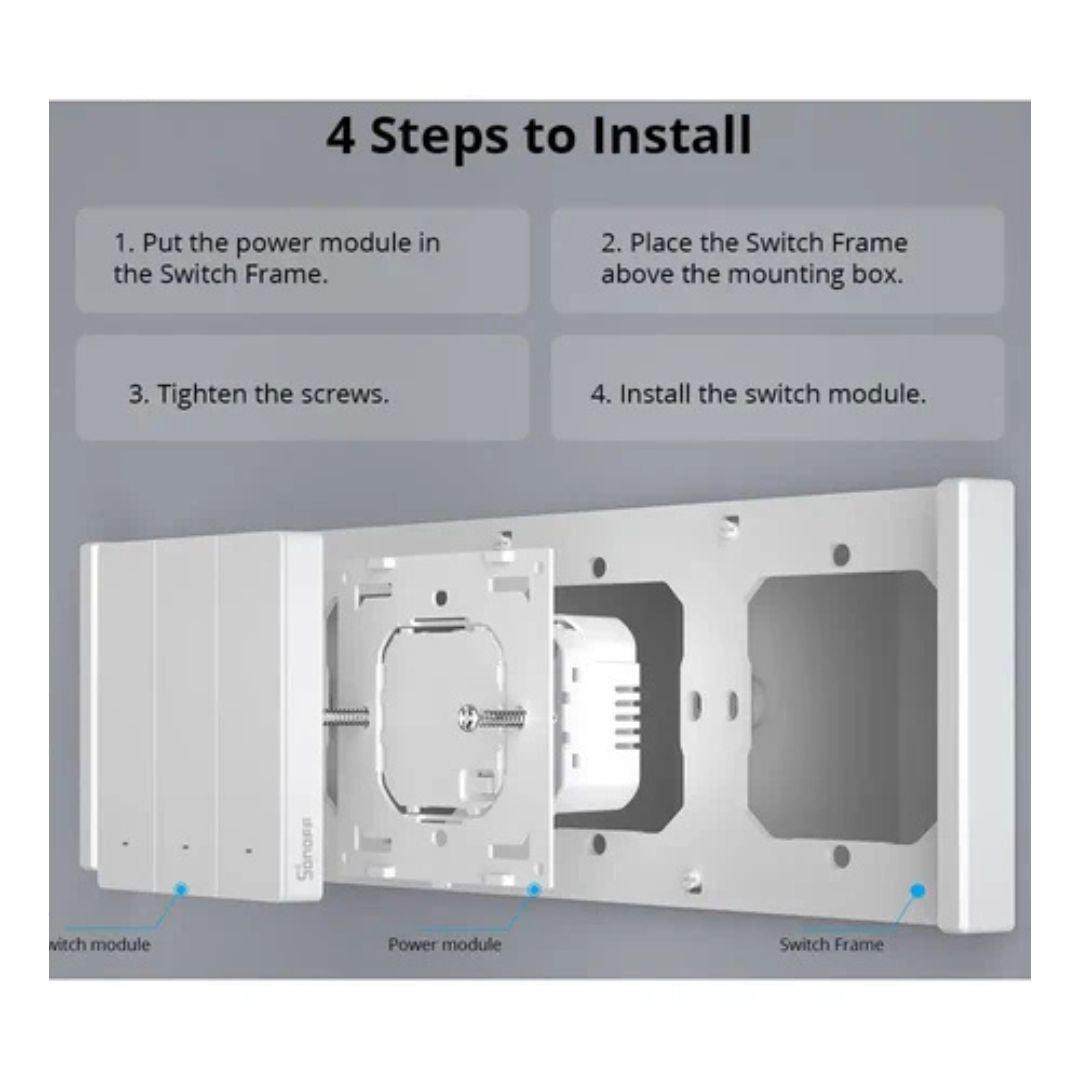 Moldura dupla branca para interruptores inteligentes SONOFF M5 de 80mm. Design moderno, fácil de instalar