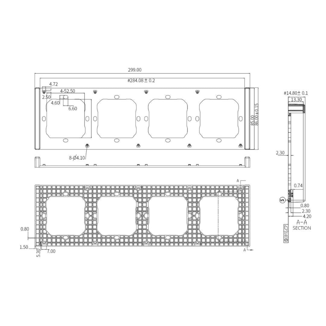 Moldura elegante e resistente para até 4 interruptores M5 de 80mm da SONOFF, garantindo um acabamento sofisticado e proteção extra para a sua casa inteligente.