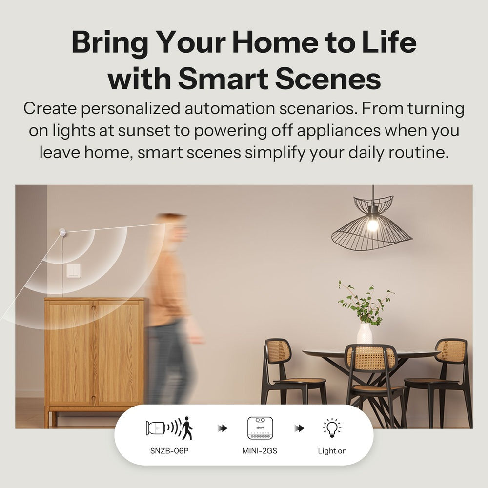 O Sonoff MINI-2GS é um interruptor inteligente compacto de dois canais, concebido para transformar circuitos elétricos tradicionais em dispositivos inteligentes totalmente controláveis. 