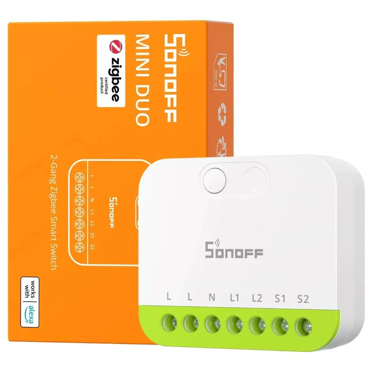 O Sonoff MINI-ZB2GS é um módulo inteligente compacto de dois canais que permite converter interruptores tradicionais em soluções de automação modernas, mantendo o controlo manual e adicionando funcionalidades smart.