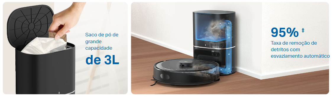 O Tapo RV30 Max Plus é um aspirador robot avançado, projetado para quem busca limpeza eficiente e prática sem esforço. Com potência de sucção de até 5300 Pa e sistema de mopa com controle elétrico do fluxo de água, garante uma limpeza profunda em todos os tipos de piso.