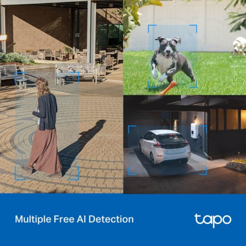 A câmara TP-Link Tapo C520WS é ideal para exterior, com certificação IP66 e imagem 2K QHD (2560×1440). Oferece visão noturna a cores com sensor Starlight e lente F1.6, garantindo nitidez mesmo com pouca luz.