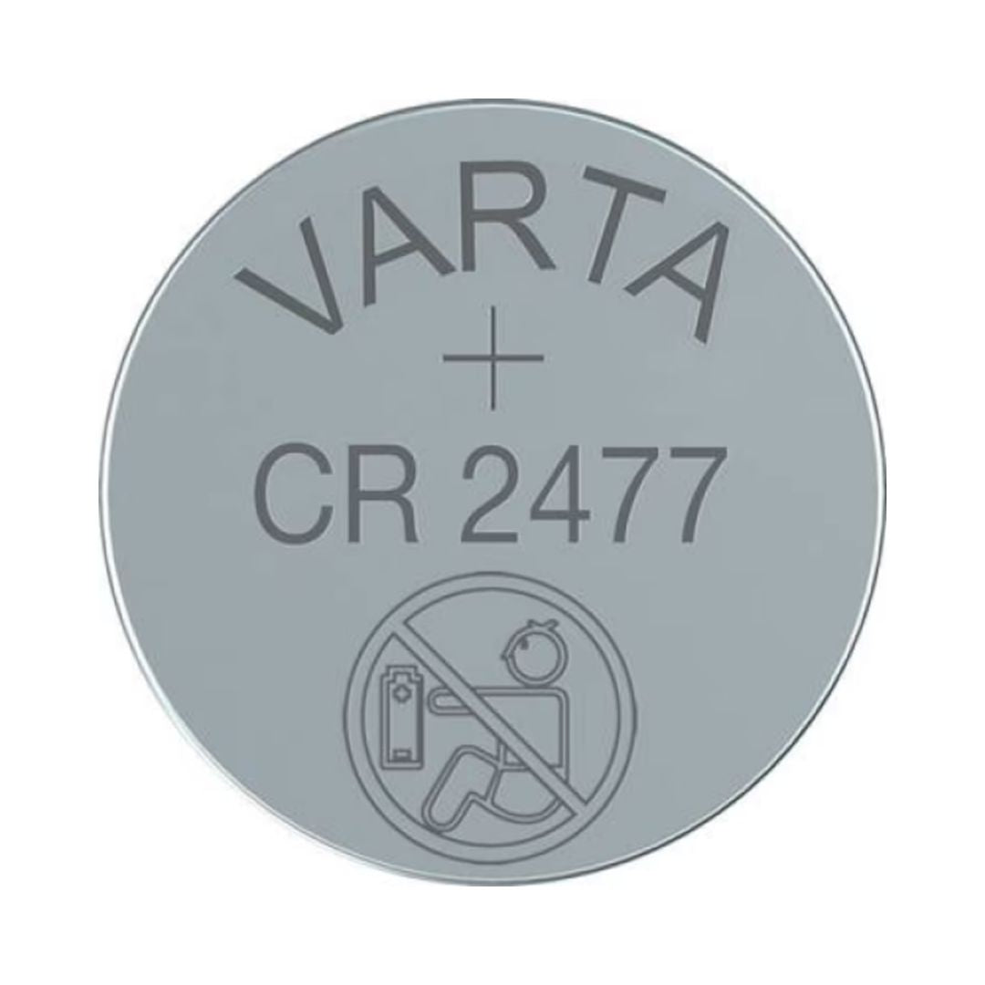 Pilha de lítio tipo botão CR2477 da Varta com 3V e 850mAh, ideal para sensores, relógios e dispositivos médicos.