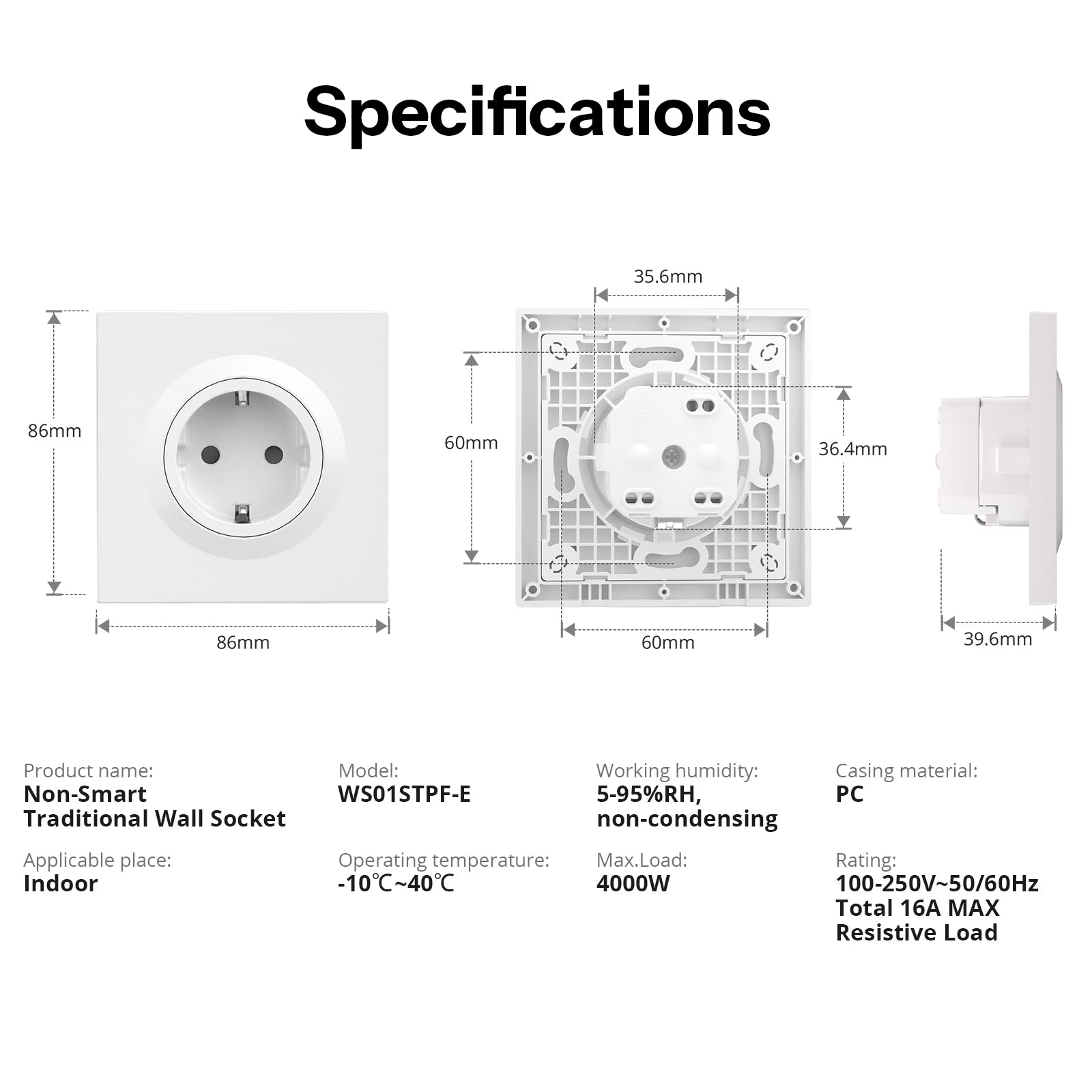 Sonoff WS01STPF-E Fusion series wall socket details