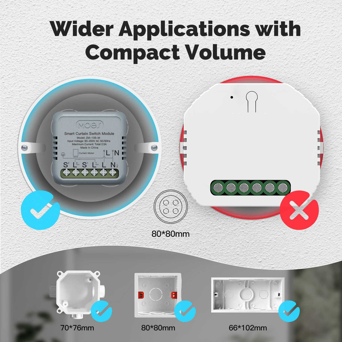 Moes ZM-108-M módulo Zigbee compacto instalado em caixa de aparelhagem