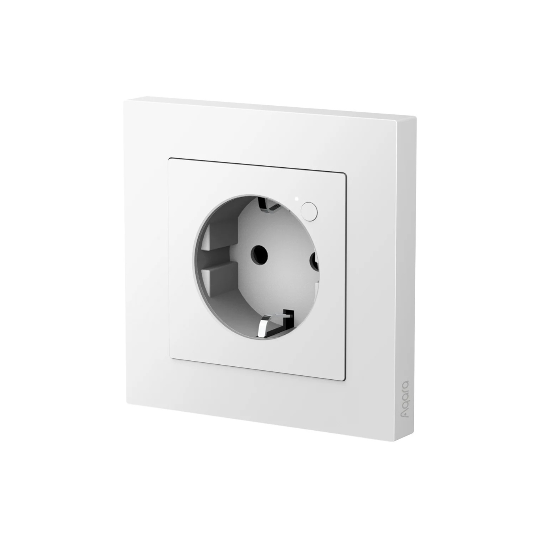 Tomada Embutida inteligente da Aqara com monitorização de consumo em tempo real, proteção avançada, temporizador programável e reforço de malha Zigbee.