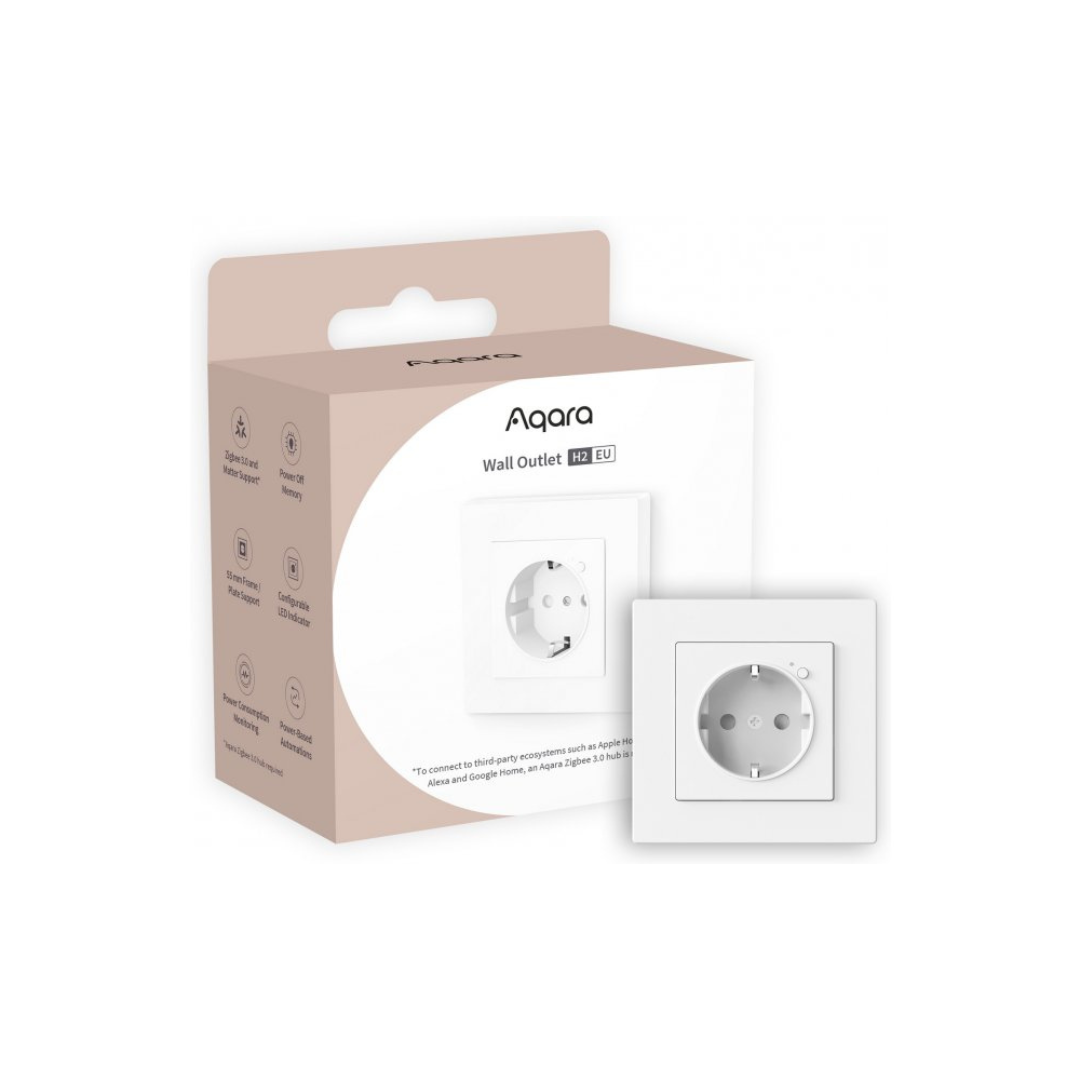 Tomada Embutida inteligente da Aqara com monitorização de consumo em tempo real, proteção avançada, temporizador programável e reforço de malha Zigbee.