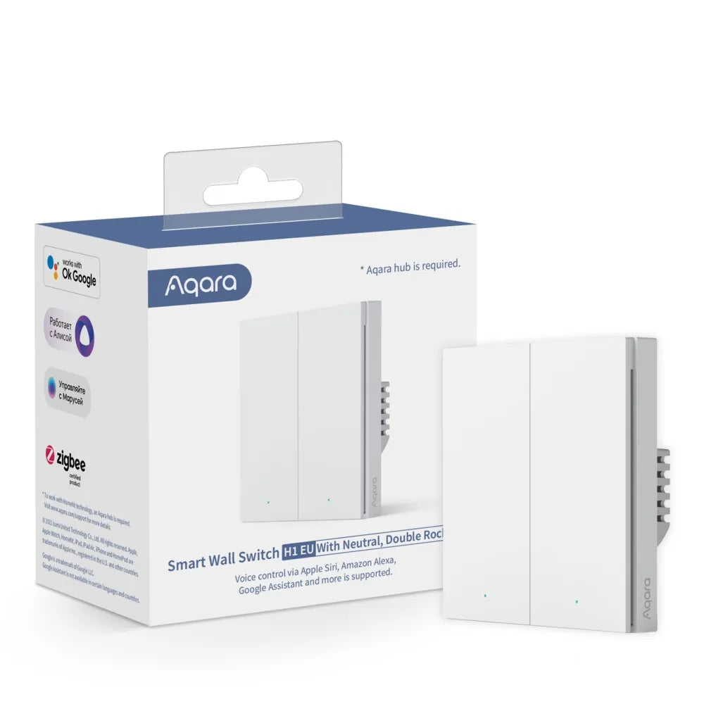 Aqara Interruptor Inteligente Com Neutro 2 Canais Zigbee em Branco - Aqara H1