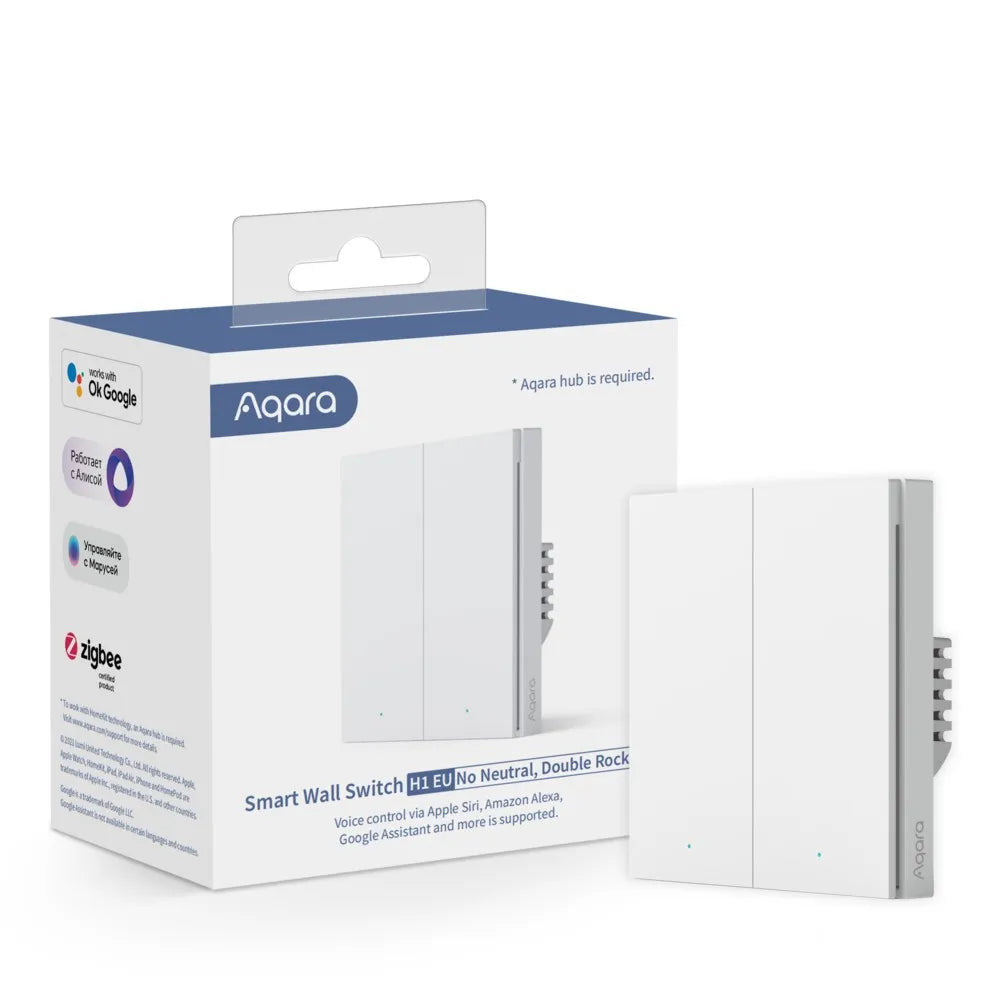 Aqara Interruptor Inteligente Sem Neutro 2 Canais Zigbee em Branco - Aqara H1 (2 Canais)