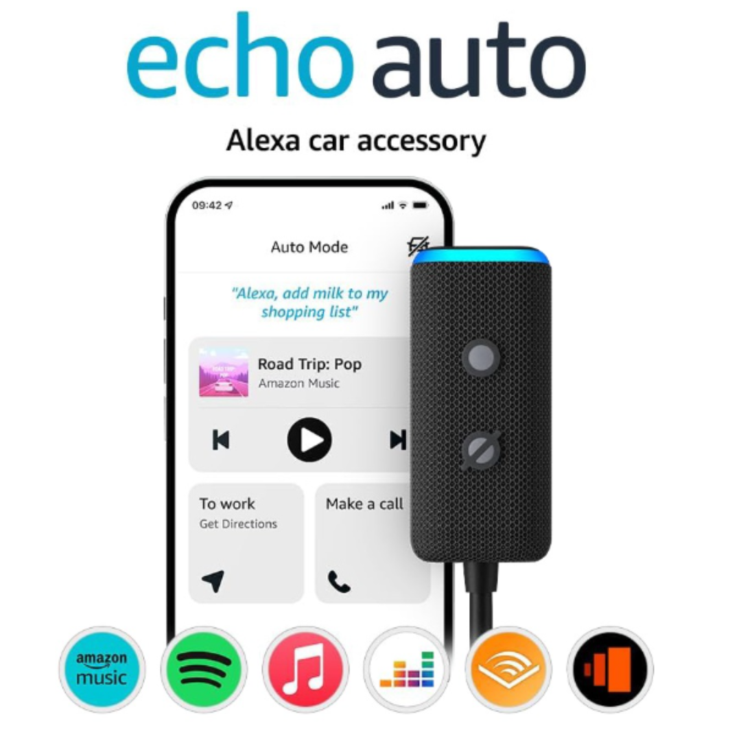 Alexa echo auto 2: Te permite usar diversos aplicativos de musica.