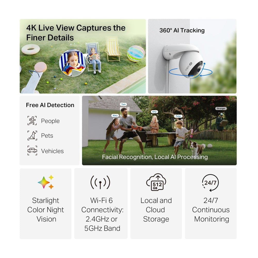 TP-Link Tapo TC46 - Camara IP WiFi Pan/Tilt 8MP 4K IP66