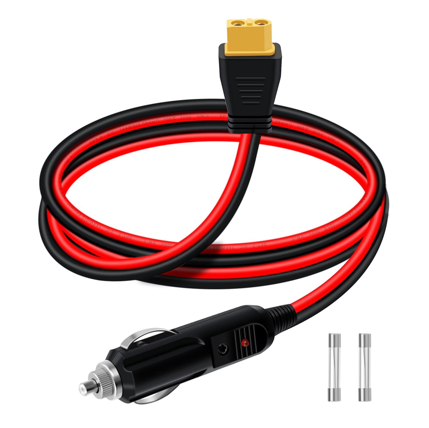 Cable XT60 para encendedor 14AWG 20A con LED y fusible 2 metros