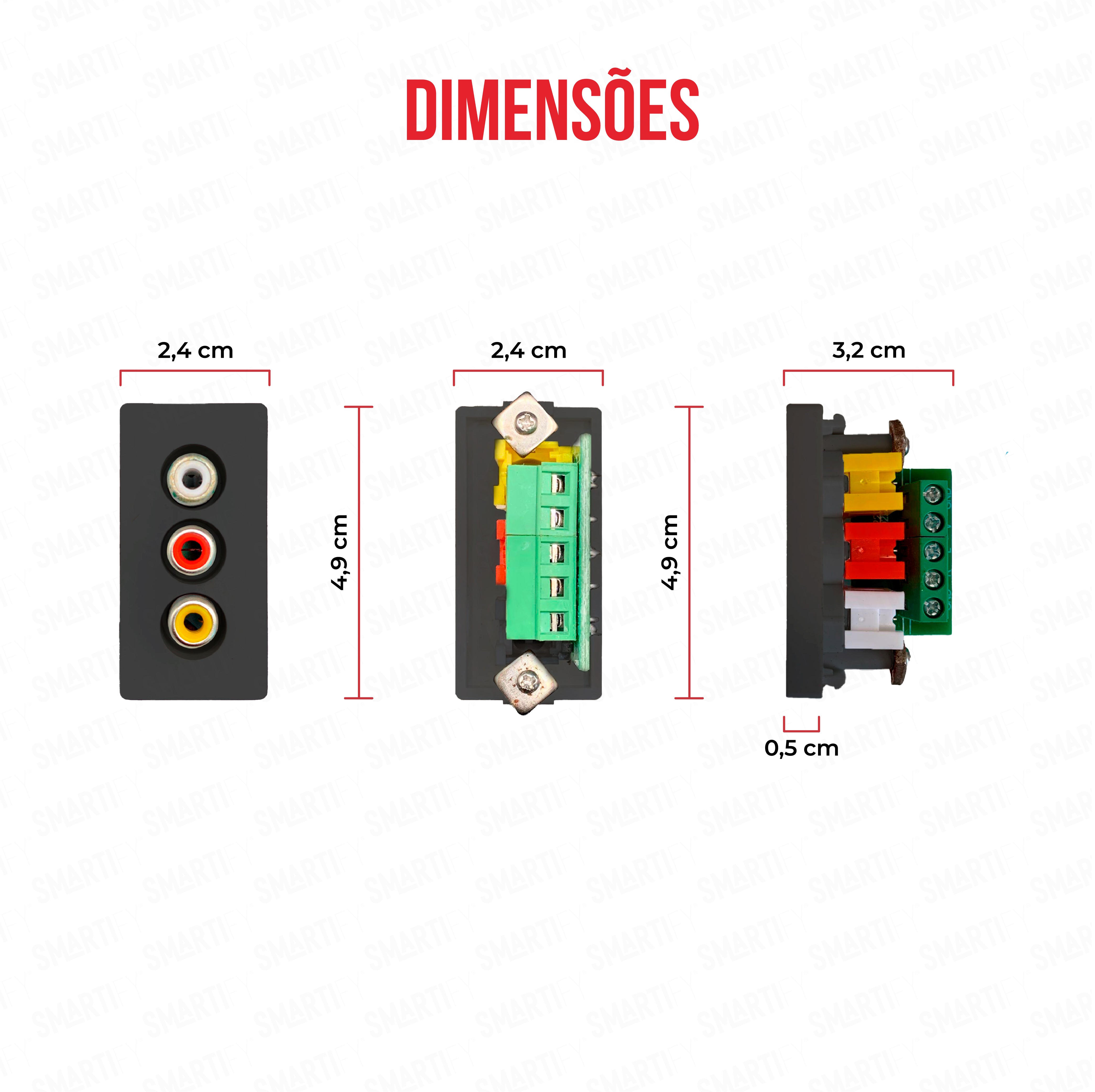 Smartify vPRO Meio Módulo banana Preto - imagem exibindo as dimensões do produto, destacando seu design compacto.