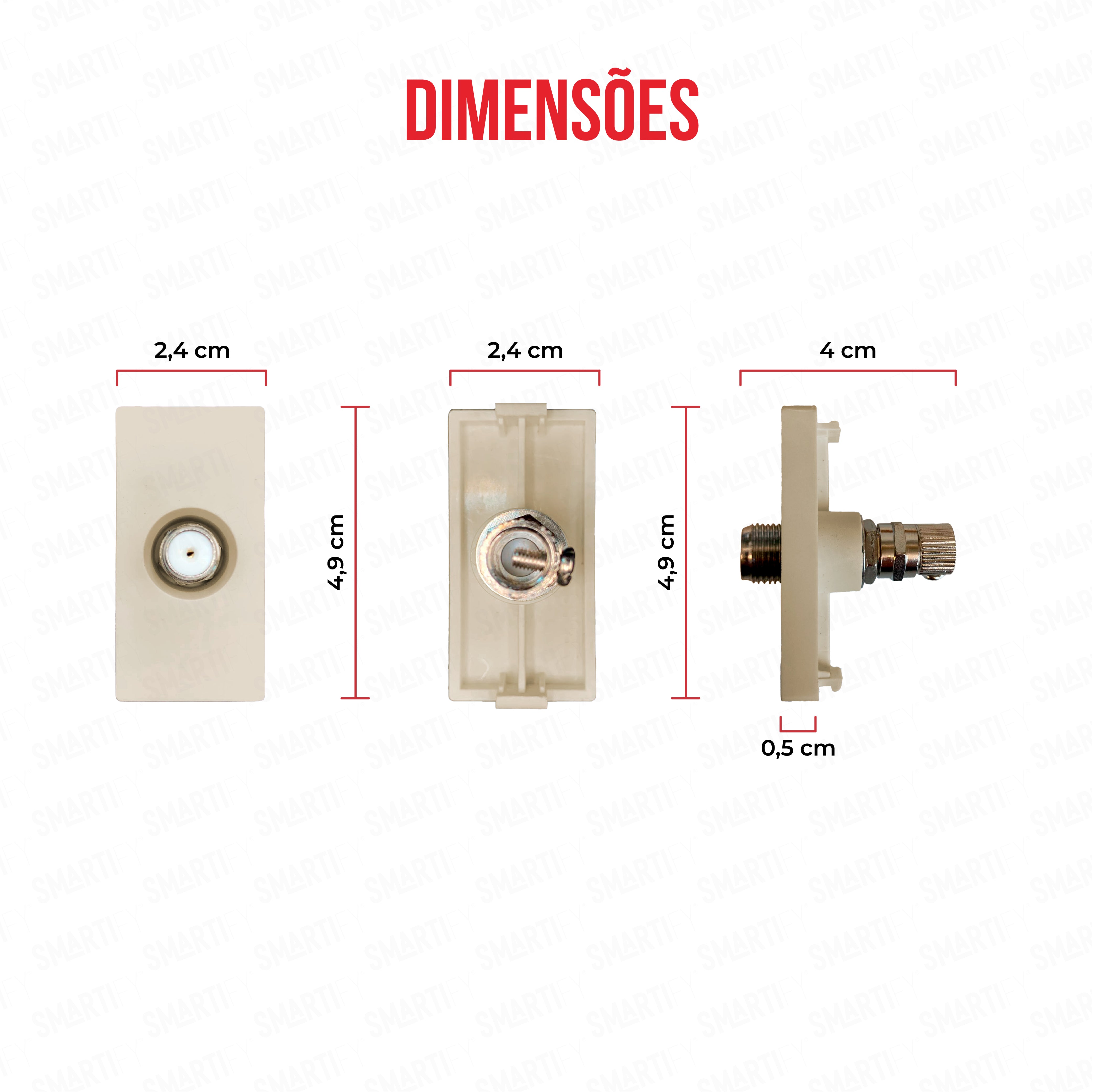 Smartify vPRO Meio Módulo satélite Dourado - imagem exibindo as dimensões do produto, destacando seu design compacto.