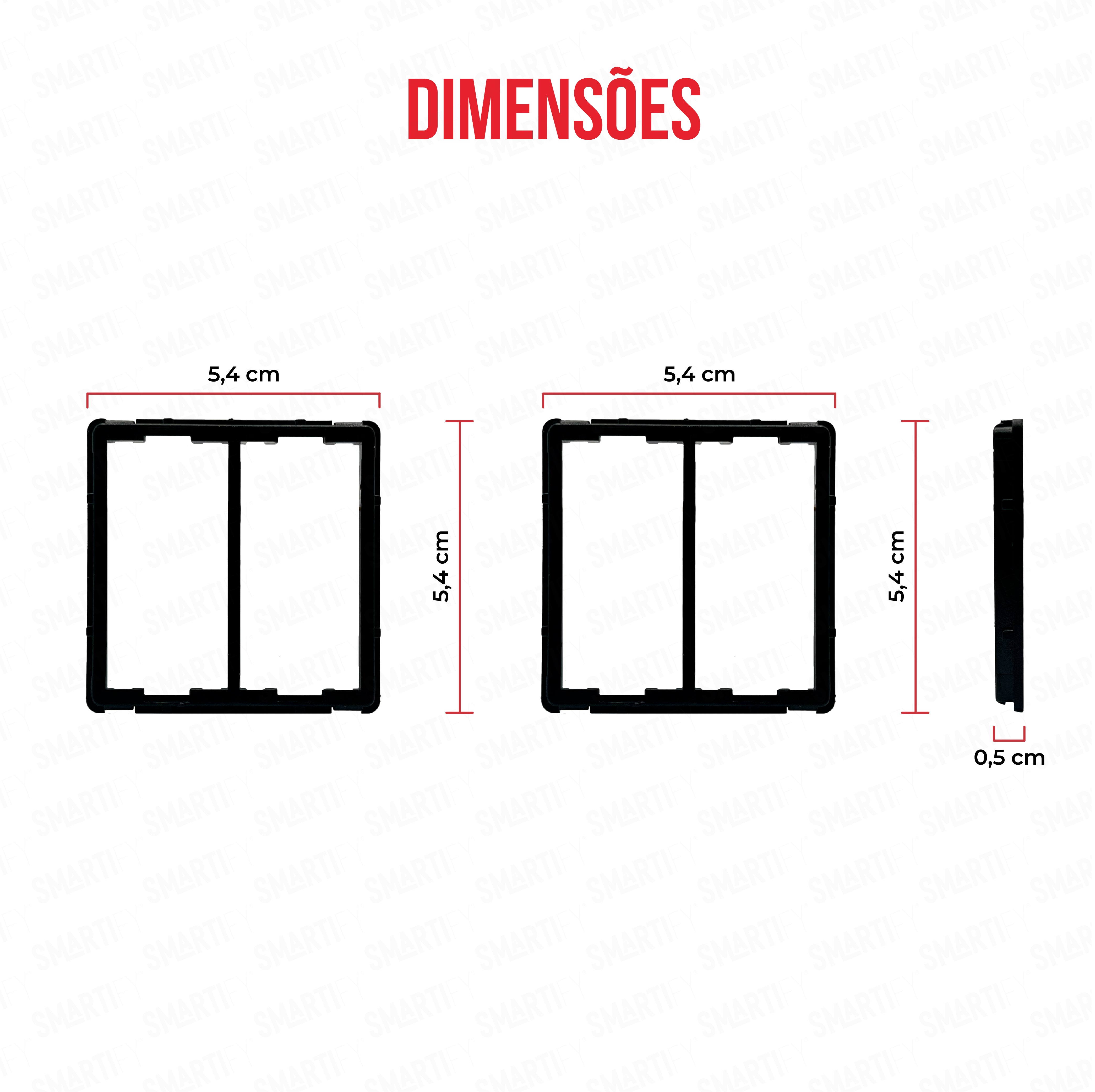Meio Módulo suporte – imagem exibindo as dimensões do produto, destacando seu design compacto.