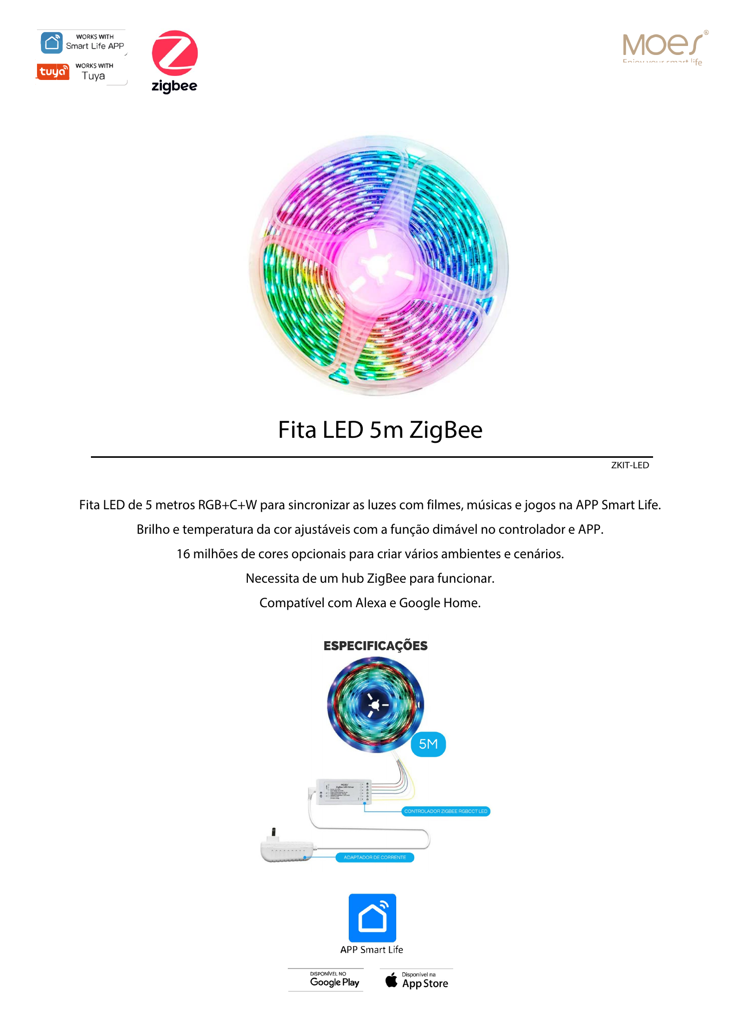 Ficha da Fita LED 5m Zigbee ZKIT-LED