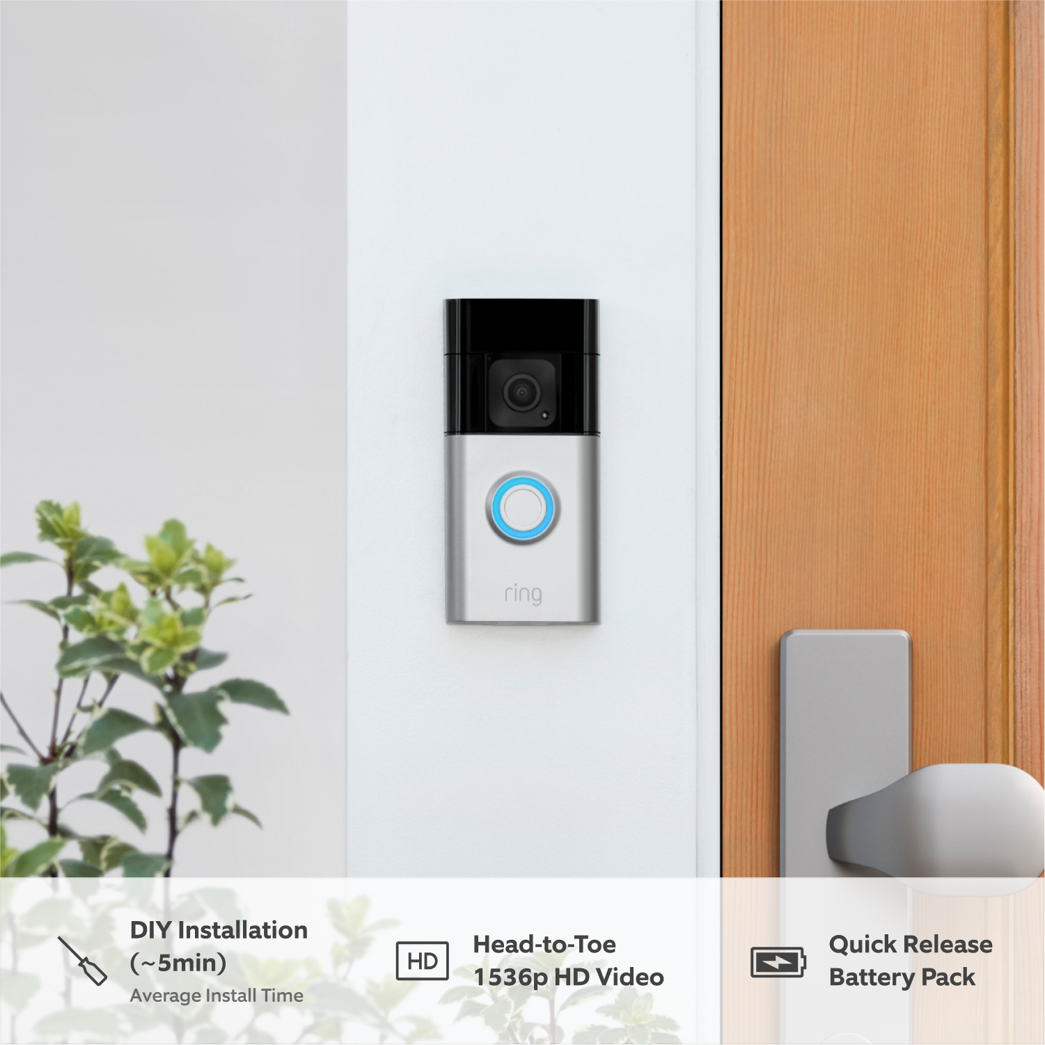 Ring Battery Video Doorbell Plus - Kopf-bis-Fuß-Ansicht 1536p