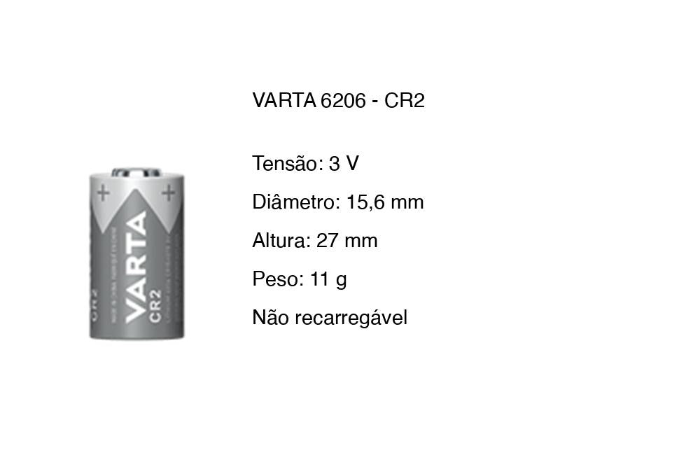 Dimensões e características da pilha Varta CR2