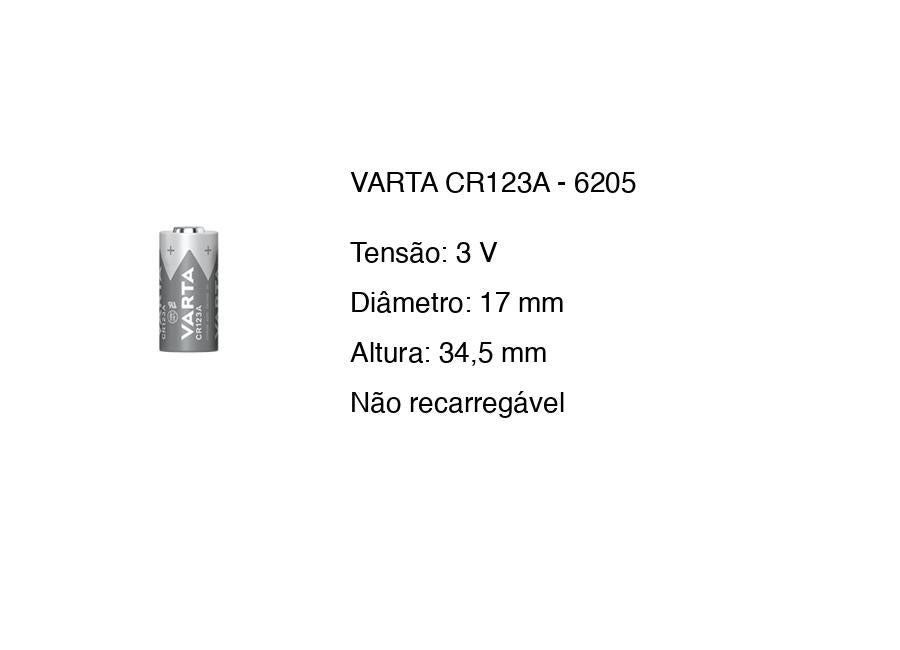 Dimensões da pilha Varta CR123A de 3V