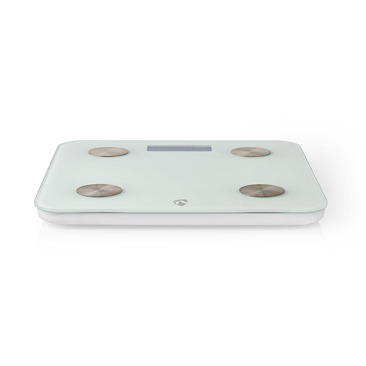 Balança de análise corporal inteligente Nedis SmartLife Wifi BMR Ossos Gordura Músculos Água Peso Acompanha 8 pessoas Pico de carga: 180 kg Android™ / IOS Vidro temperado