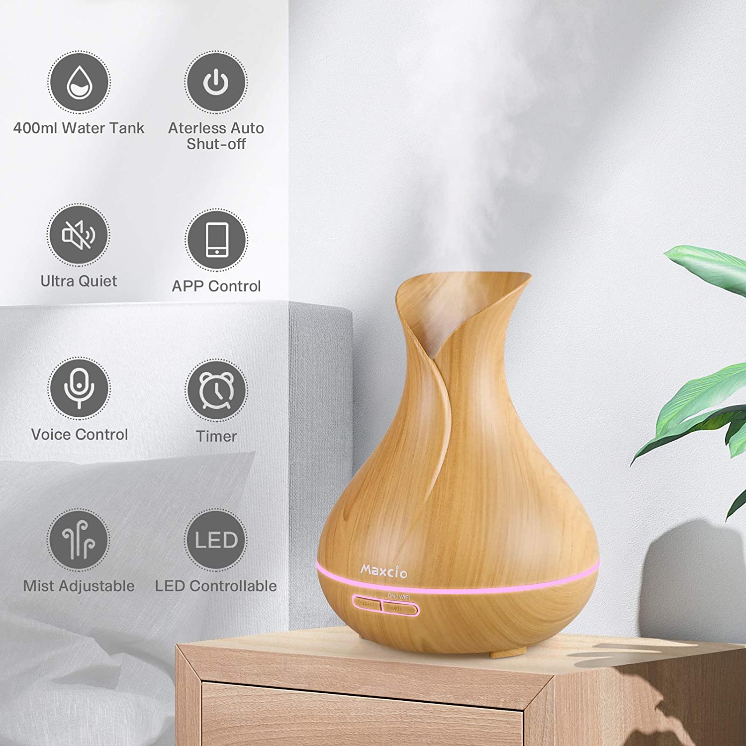 Humidificador + Difusor de Aromas Inteligente Castanho Claro WiFi - Smartify - Casa Inteligente - Smart Home - Domotica - Casas Inteligentes