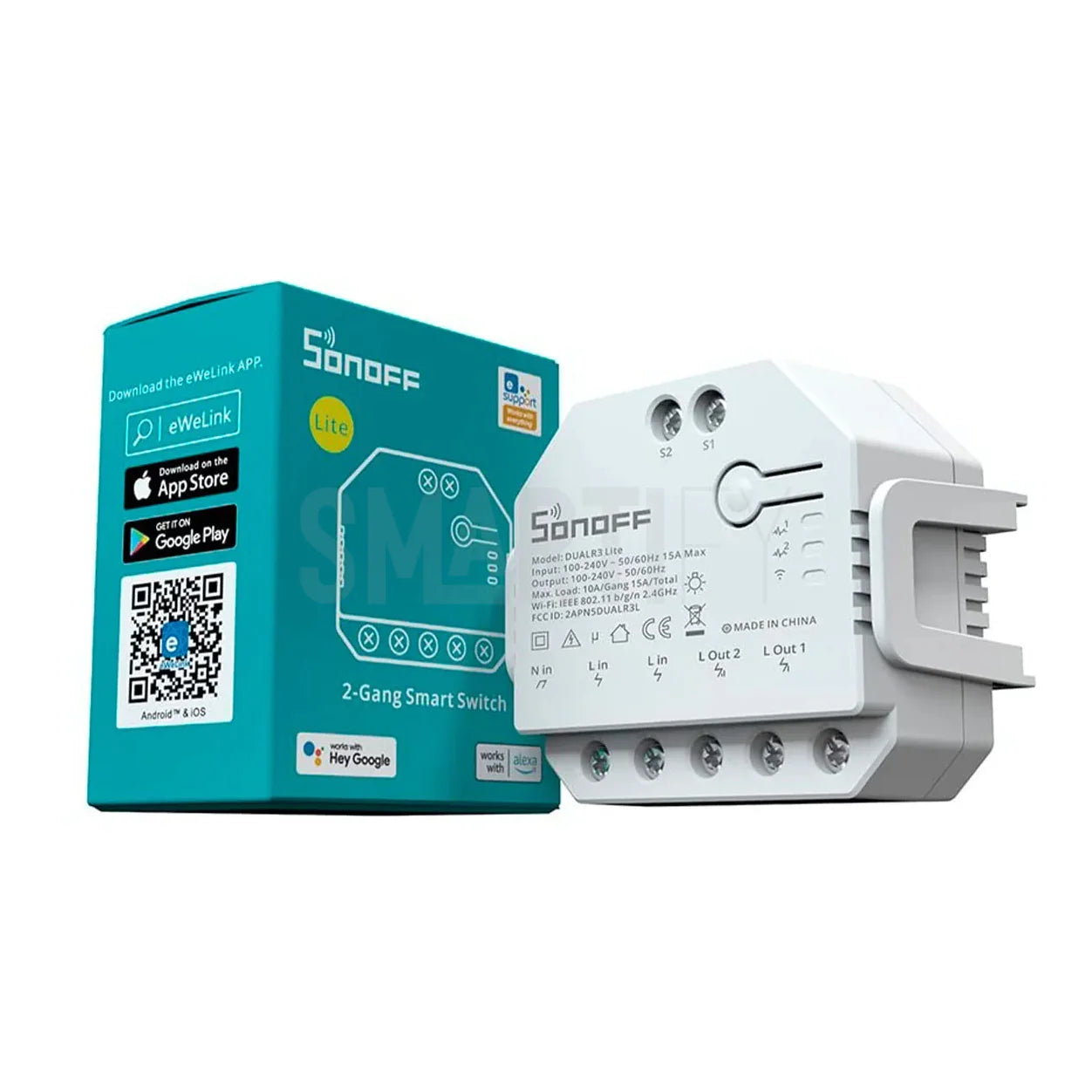 Sonoff Dual R3 Lite Comutador c/ medição de energia Wifi: Integração com a tua rede sem fios existente.
