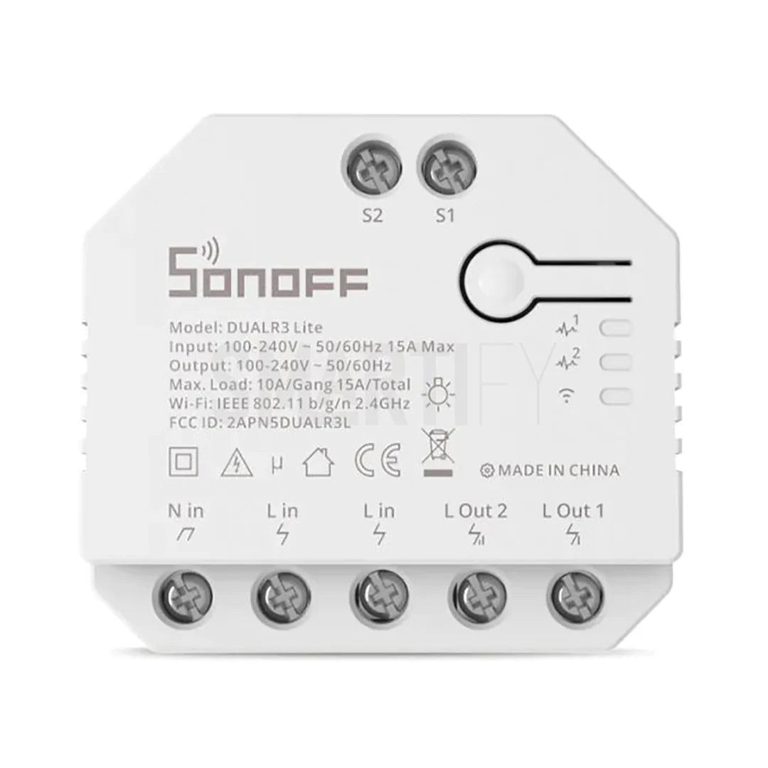 Sonoff Dual R3 Lite Comutador c/ medição de energia Wifi: Compatível com luzes e eletrodomésticos.