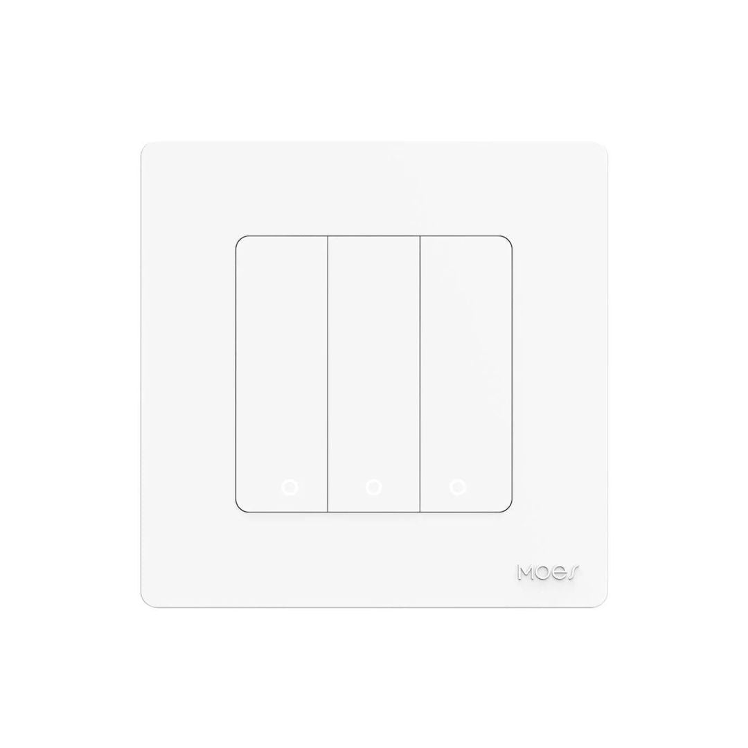 O MOES Interruptor de 3 Botões zigbee em branco - Série Star Ring oferece controle simples e elegante para iluminação e dispositivos.