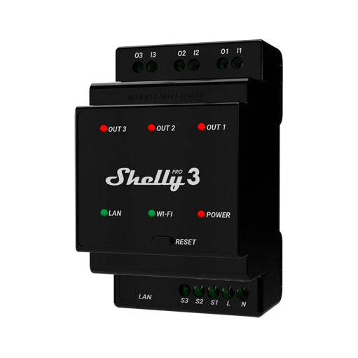 Módulo com 3 relés para automatização Wifi/Bluetooth/LAN 110/240VAC 3x16A - Shelly PRO 3 utiliza remotamente