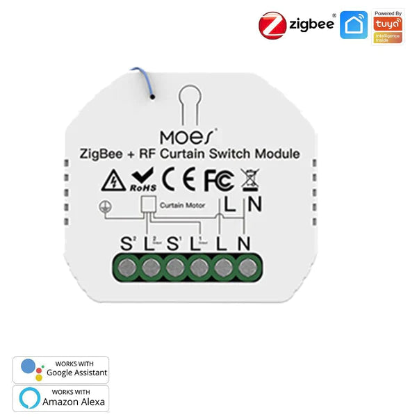 Moes Módulo de interruptor para cortina inteligente ZigBee: Opções flexíveis de montagem.
