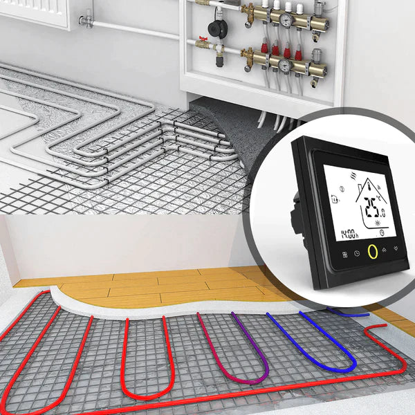 Moes Termóstato Controlador para Piso Radiante Elétrico Preto ZigBee: Funcionalidades de programação de temperatura via aplicação Smart Life.