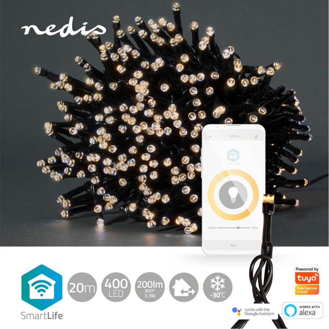 Luzes decorativas Nedis Wi-Fi, branco quente, 400 LEDs em 20m, oferecem iluminação inteligente para um Natal acolhedor e personalizado.