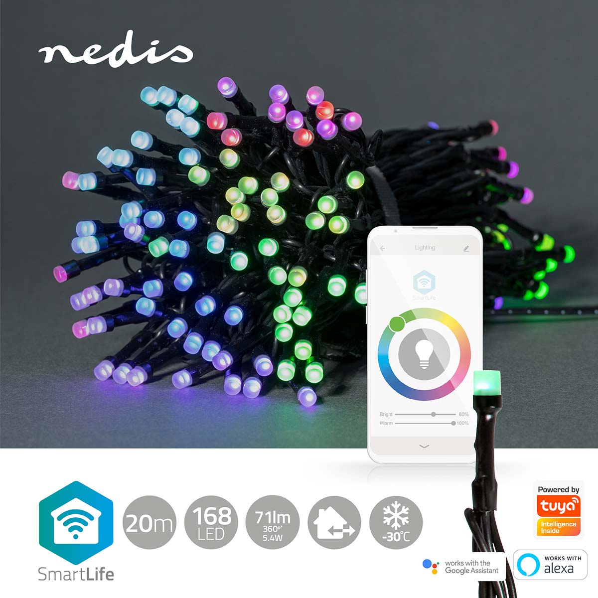 Luzes Nedis Wi-Fi RGB, 168 LEDs em 20m, oferecem iluminação inteligente para um Natal vibrante, controlável via Wi-Fi.